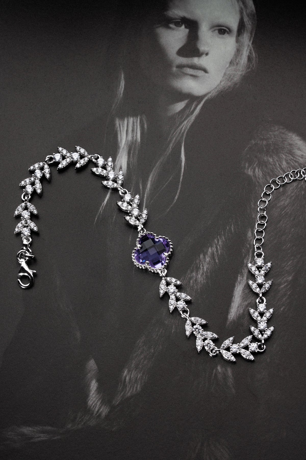 Purple Clover Vine Bracelet in Silver