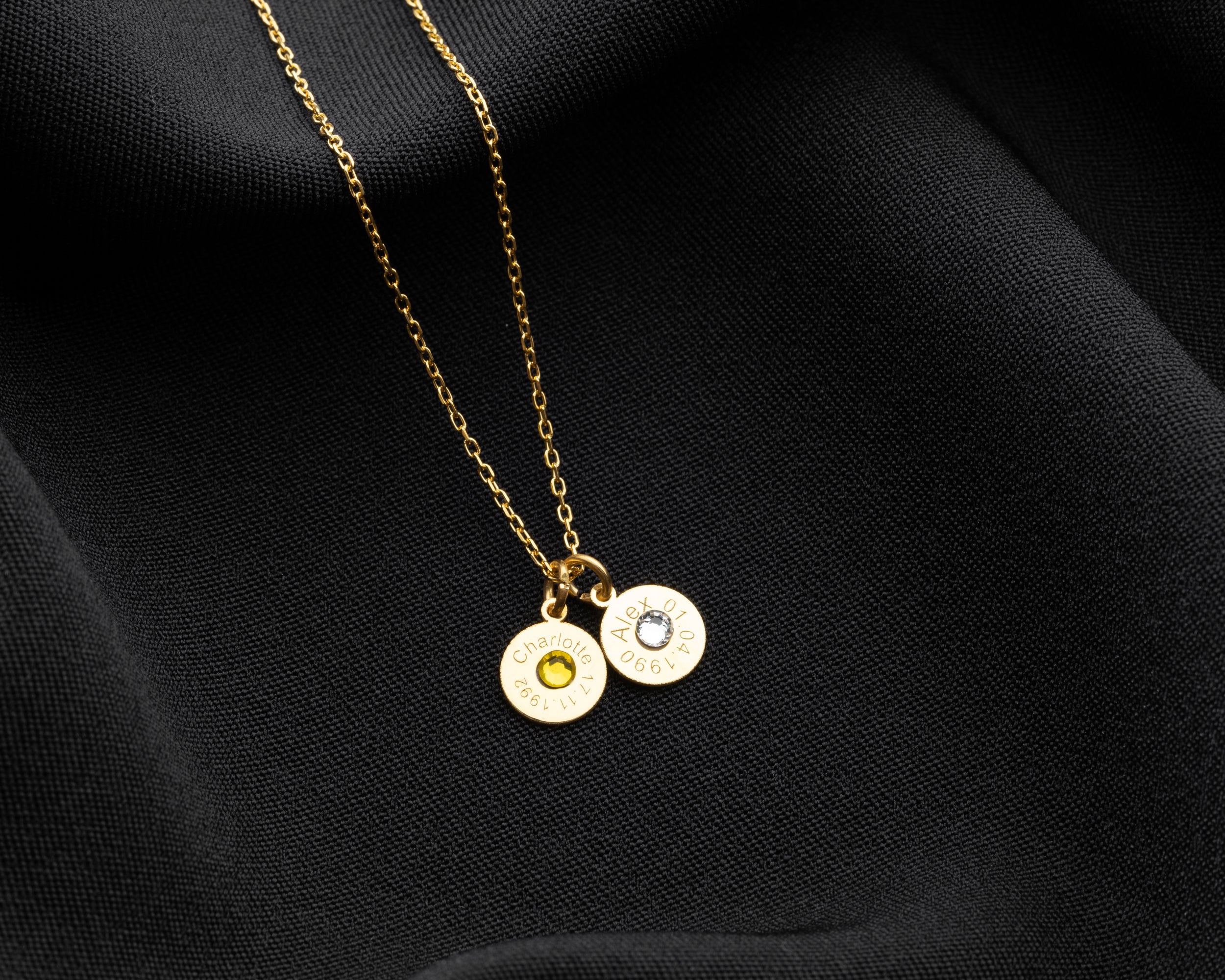 Engraved Name Birthstone Disc Necklace