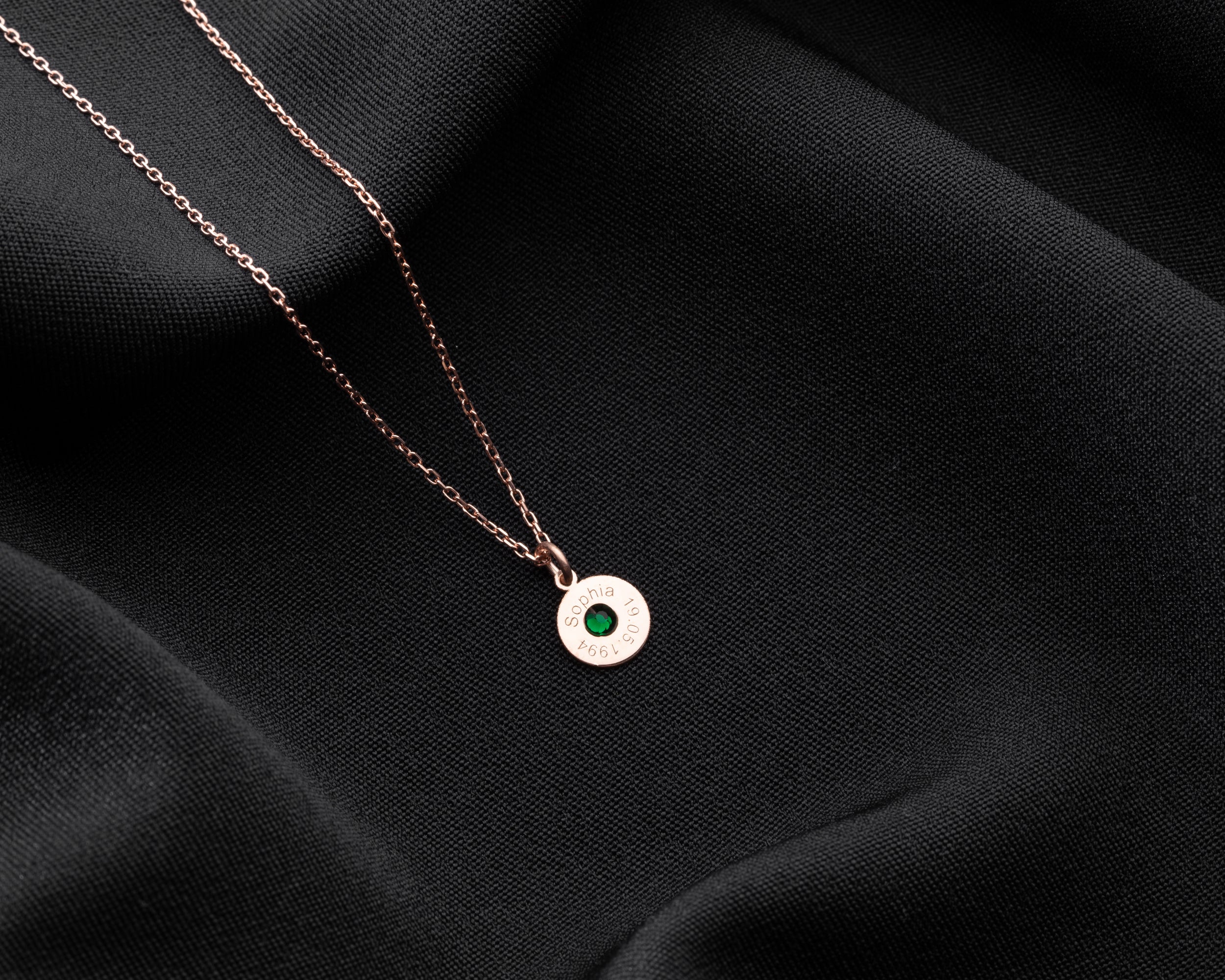 Engraved Name Birthstone Disc Necklace