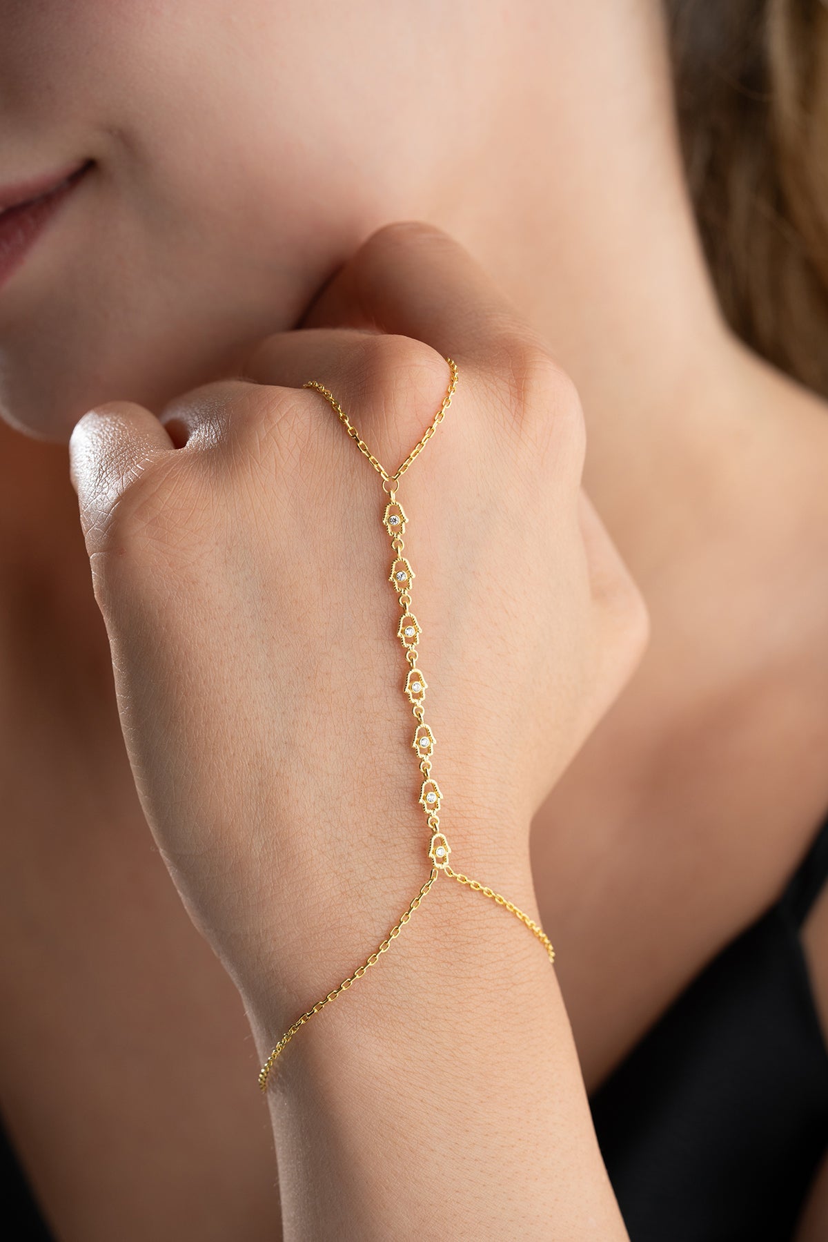 Hamsa Charm Gold Hand Chain Bracelet