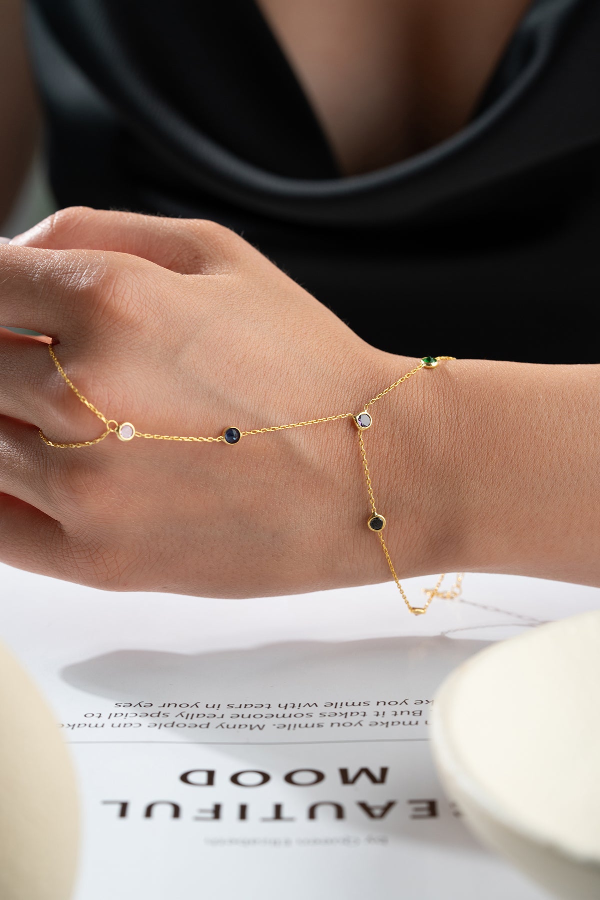 Rainbow Gemstone Hand Chain Bracelet