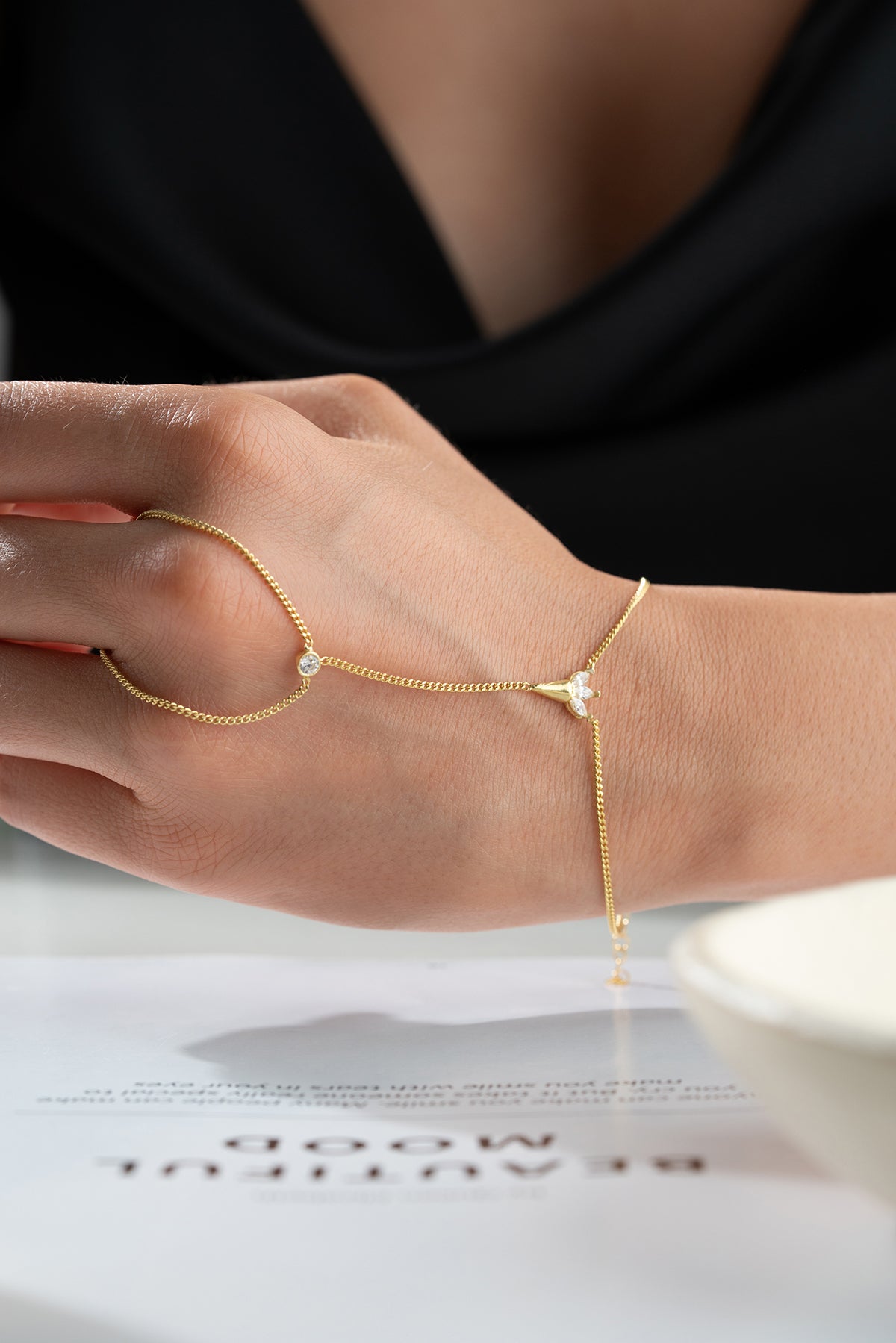 Crystal Cluster Curb Chain Hand Bracelet