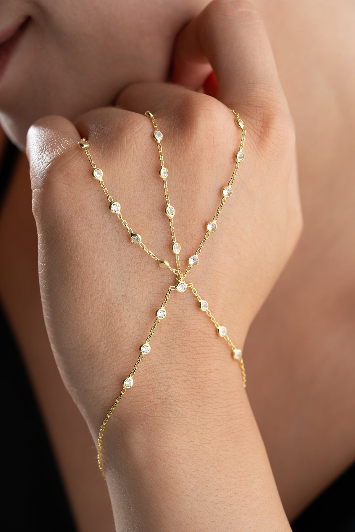 Triple Strand Gold Hand Chain Bracelet