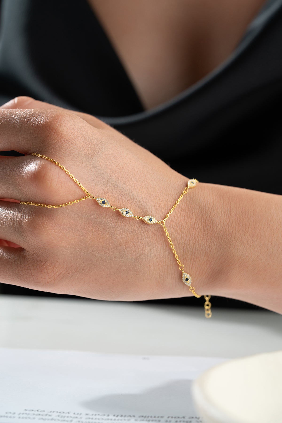 Evil Eye Pave Hand Chain Bracelet