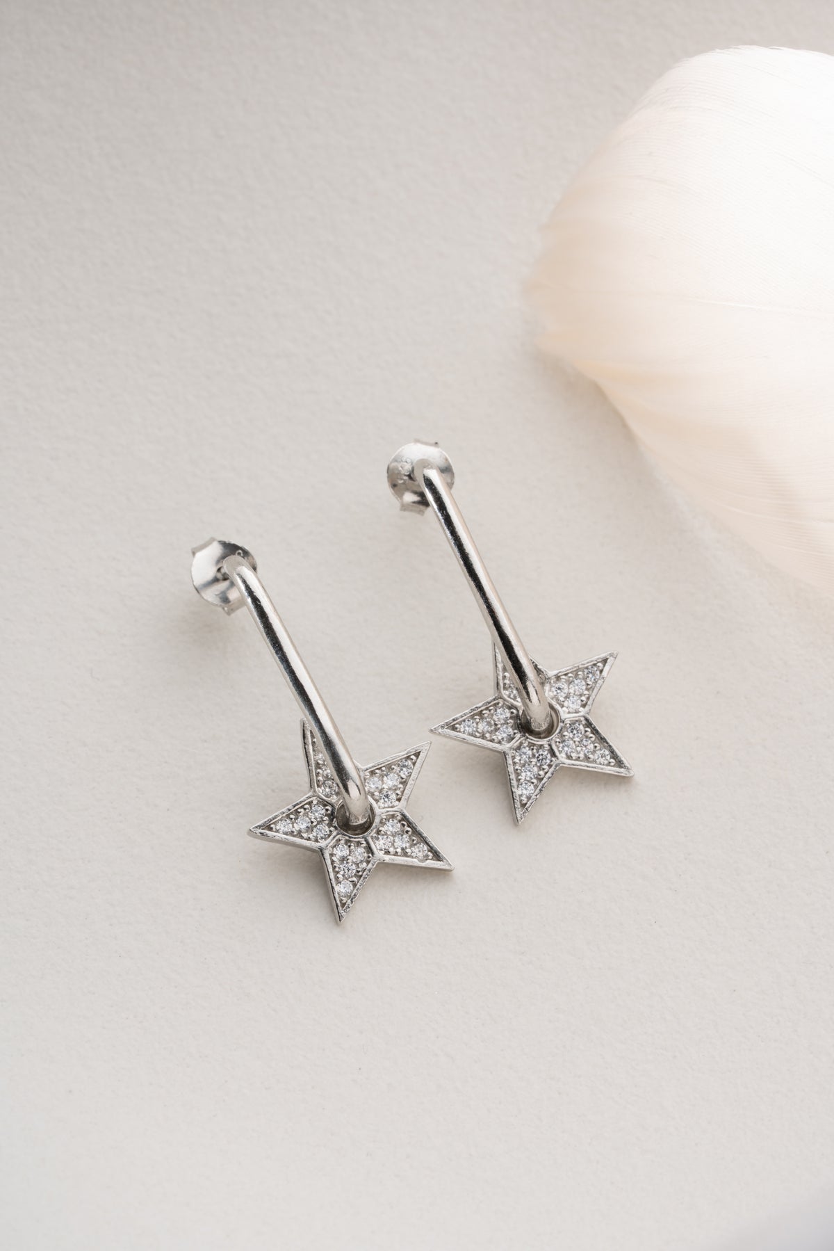 Pave Star Charm Hoop Earrings in Gold
