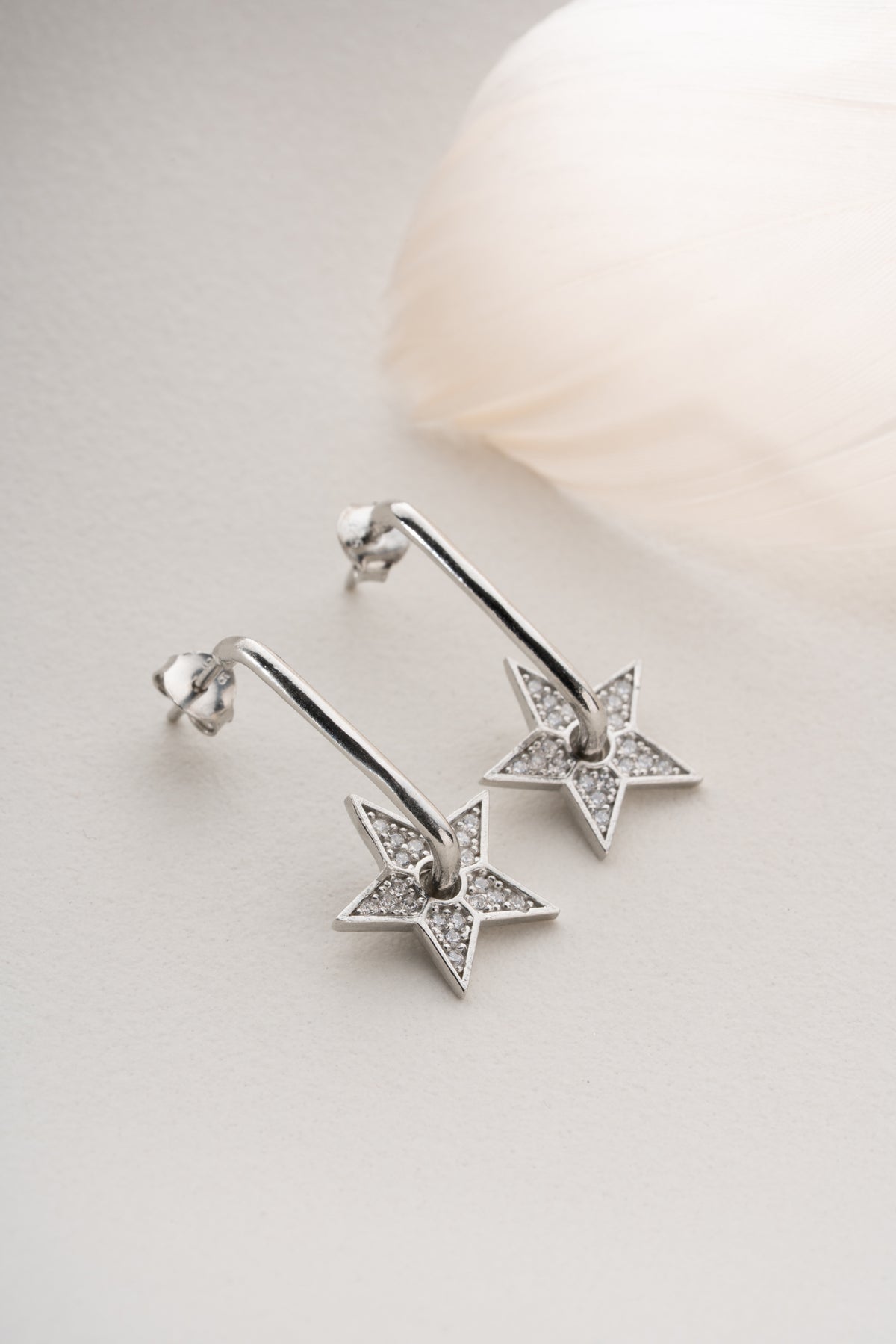 Pave Star Charm Hoop Earrings in Gold