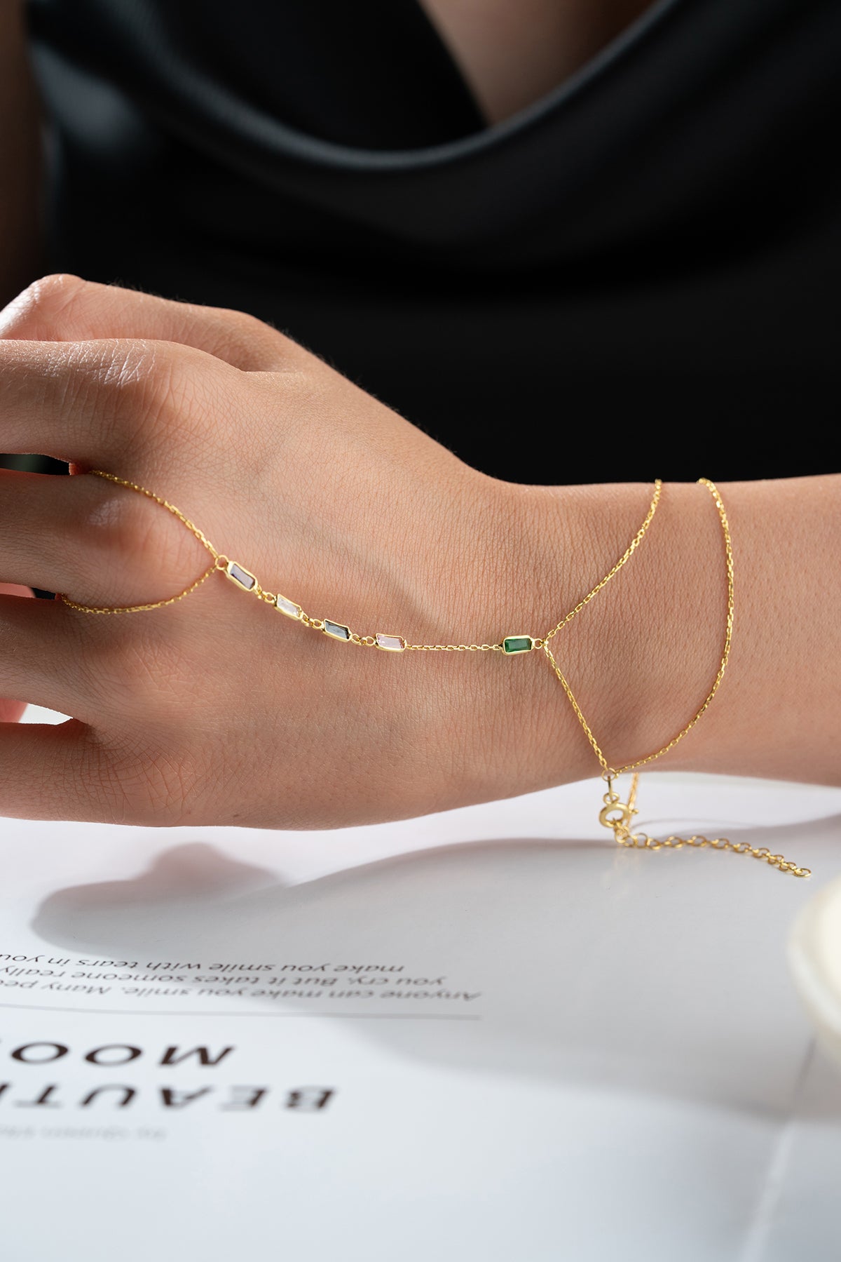 Multicolor Baguette Gemstone Hand Chain Bracelet
