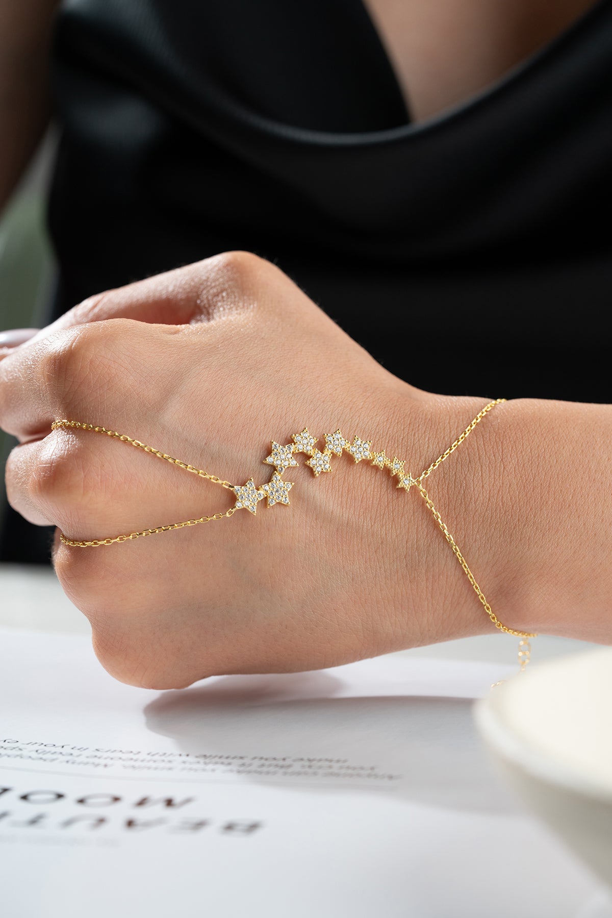 Cascading Star Gold Hand Chain Bracelet