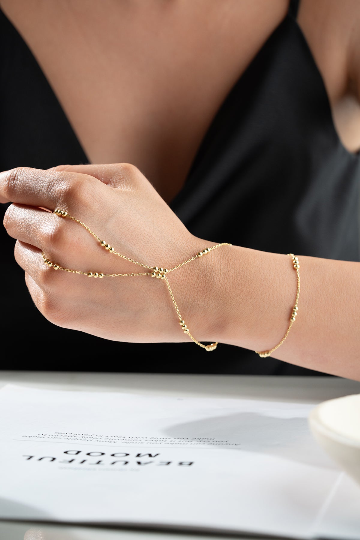 Gold Bead Station Hand Chain