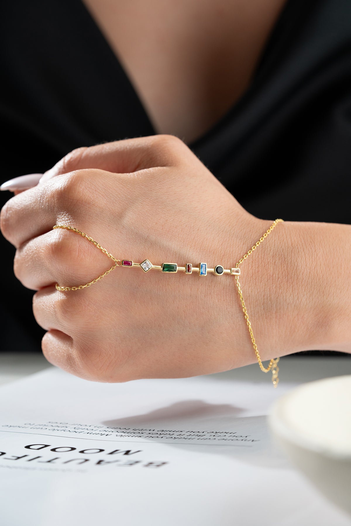 Multicolor Gemstone Hand Chain Bracelet
