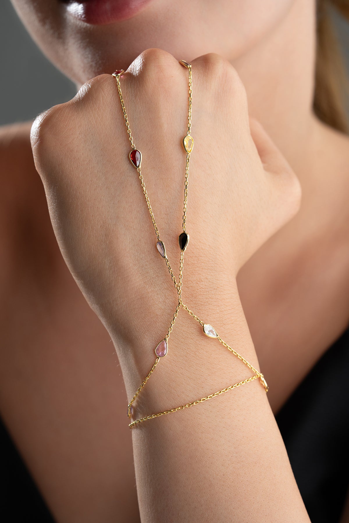 Multicolor Gemstone Hand Chain Bracelet