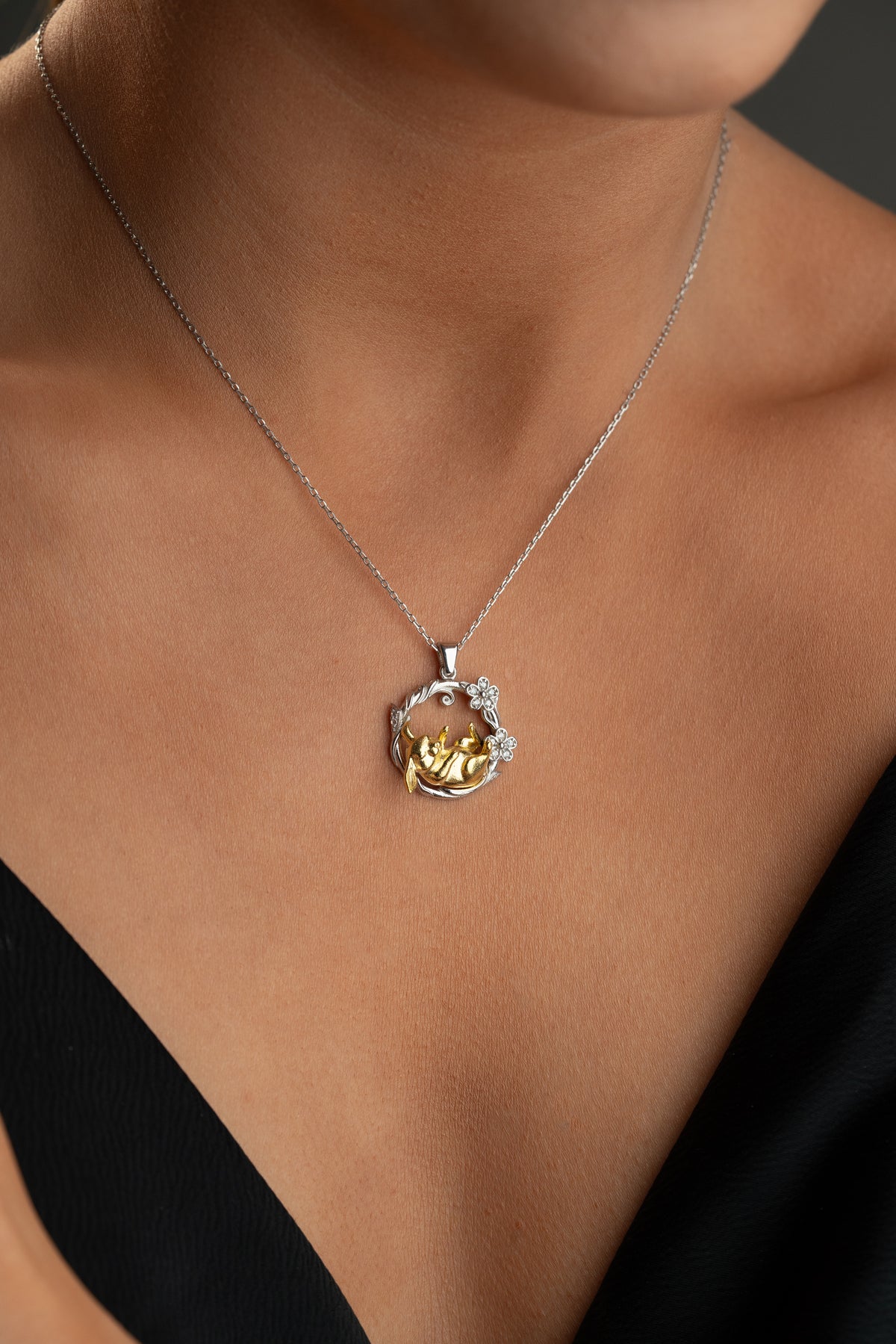3D Bunny Floral Wreath Necklace