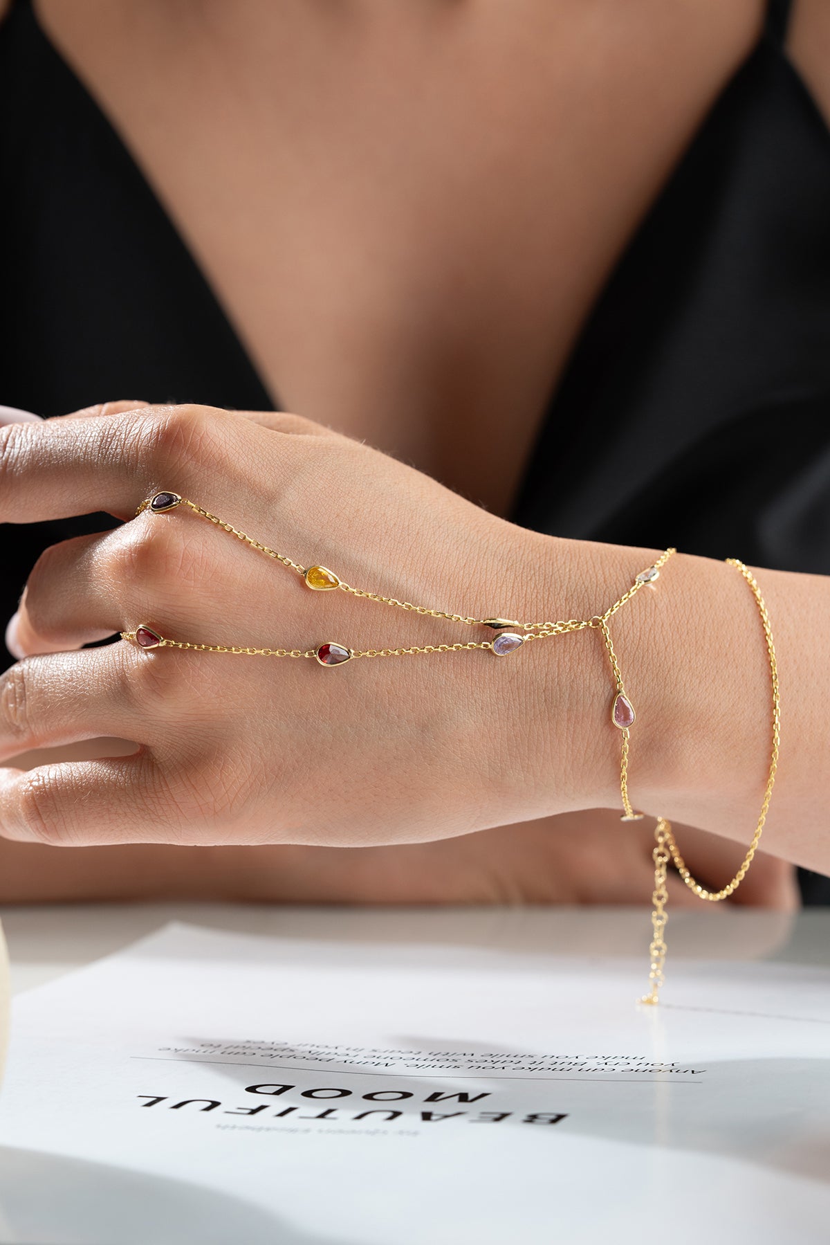 Multicolor Gemstone Hand Chain Bracelet