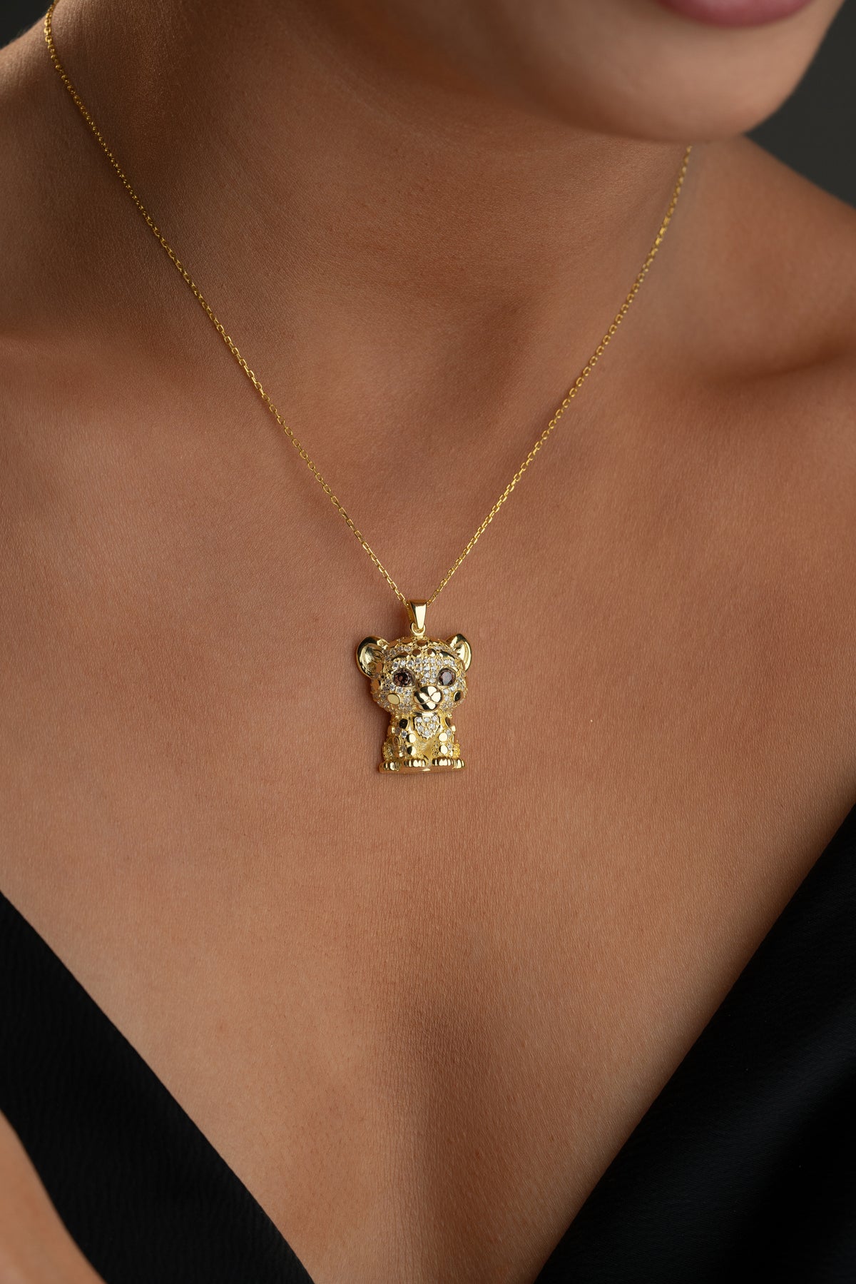 Pave Tiger Cub Pendant Necklace