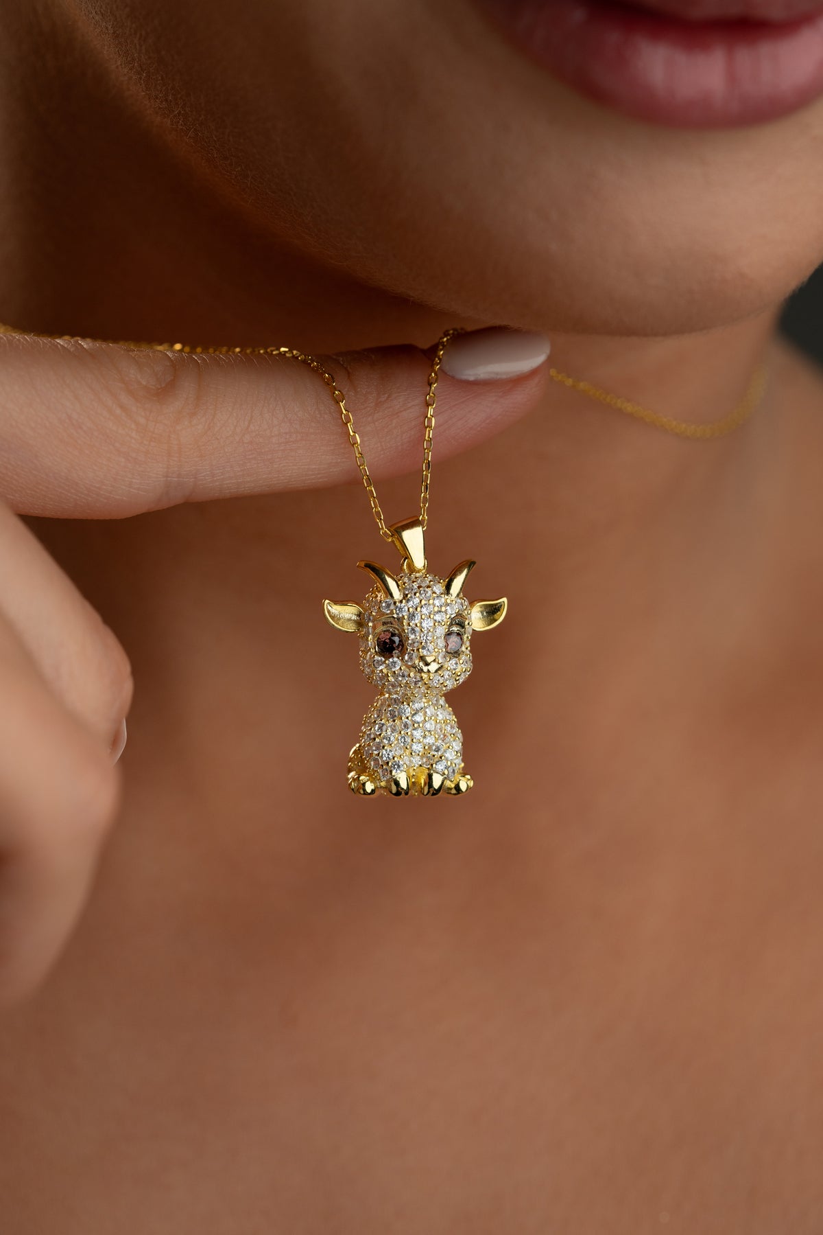 Pave Crystal Baby Goat Pendant Necklace