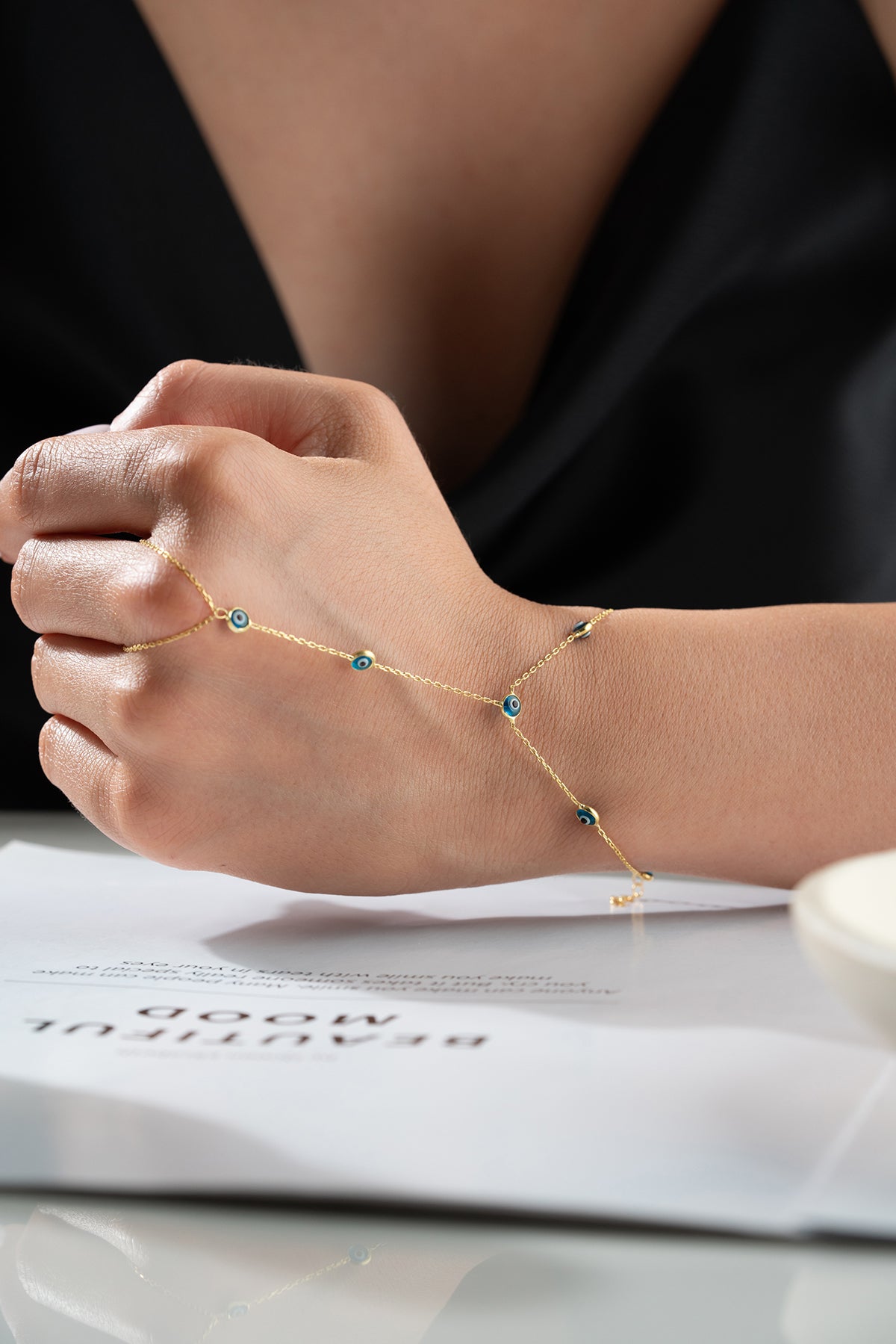 Evil Eye Bead Hand Chain Bracelet