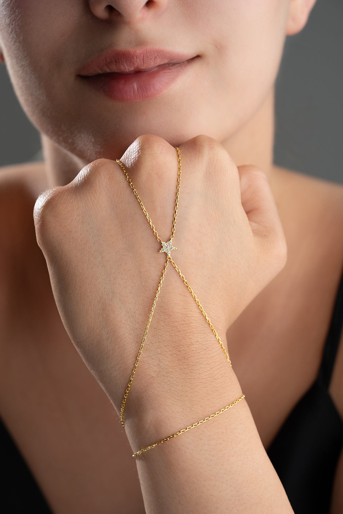 Star Charm Gold Hand Chain Bracelet