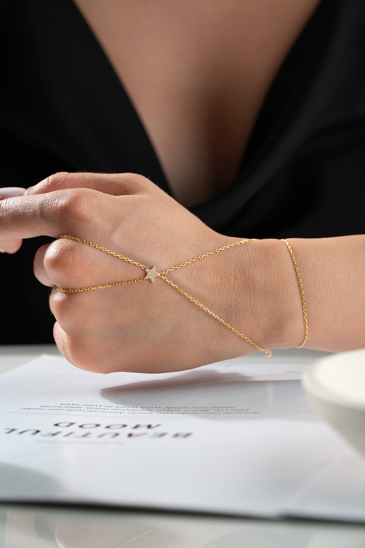 Star Charm Gold Hand Chain Bracelet