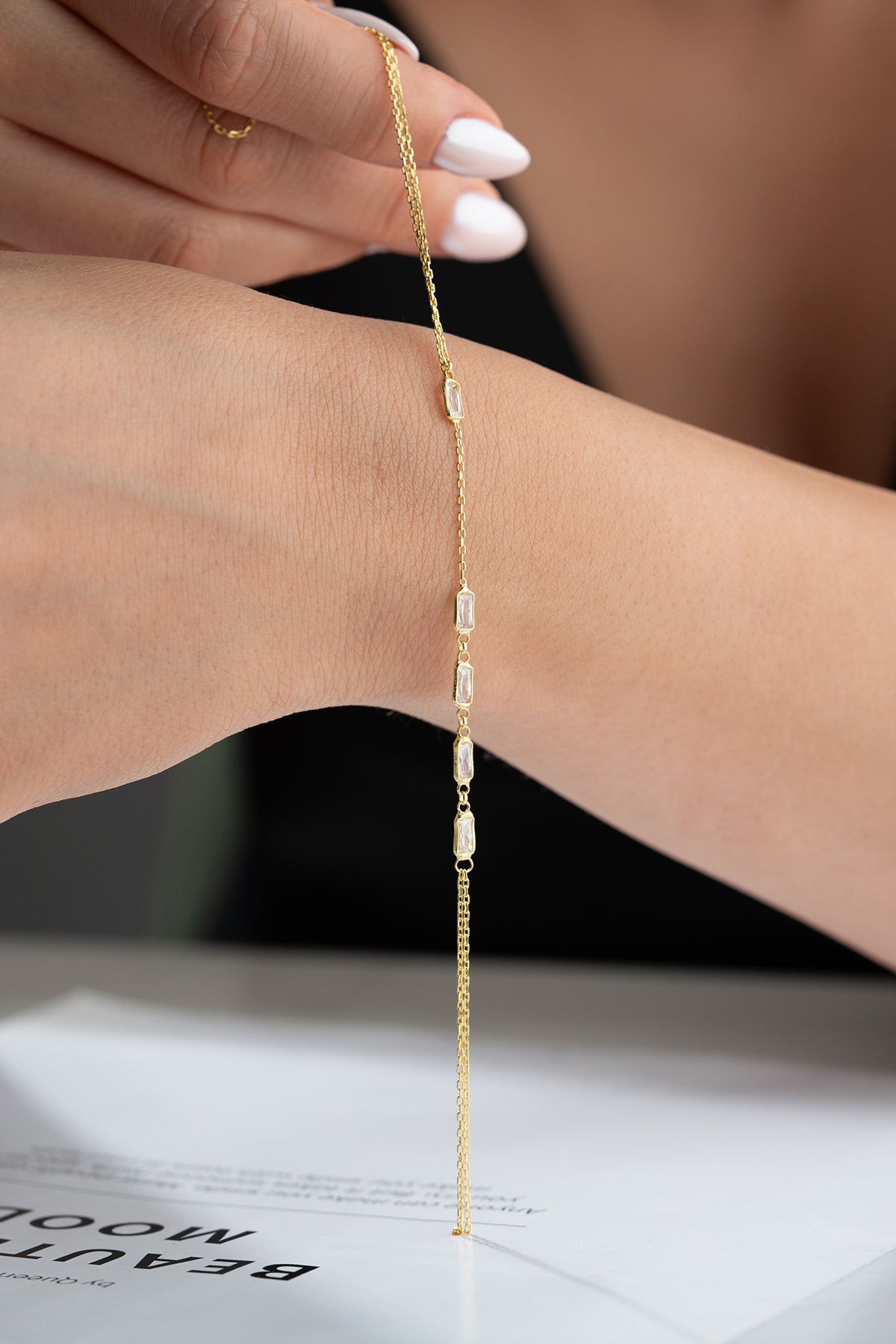 Baguette Crystal Hand Chain Bracelet
