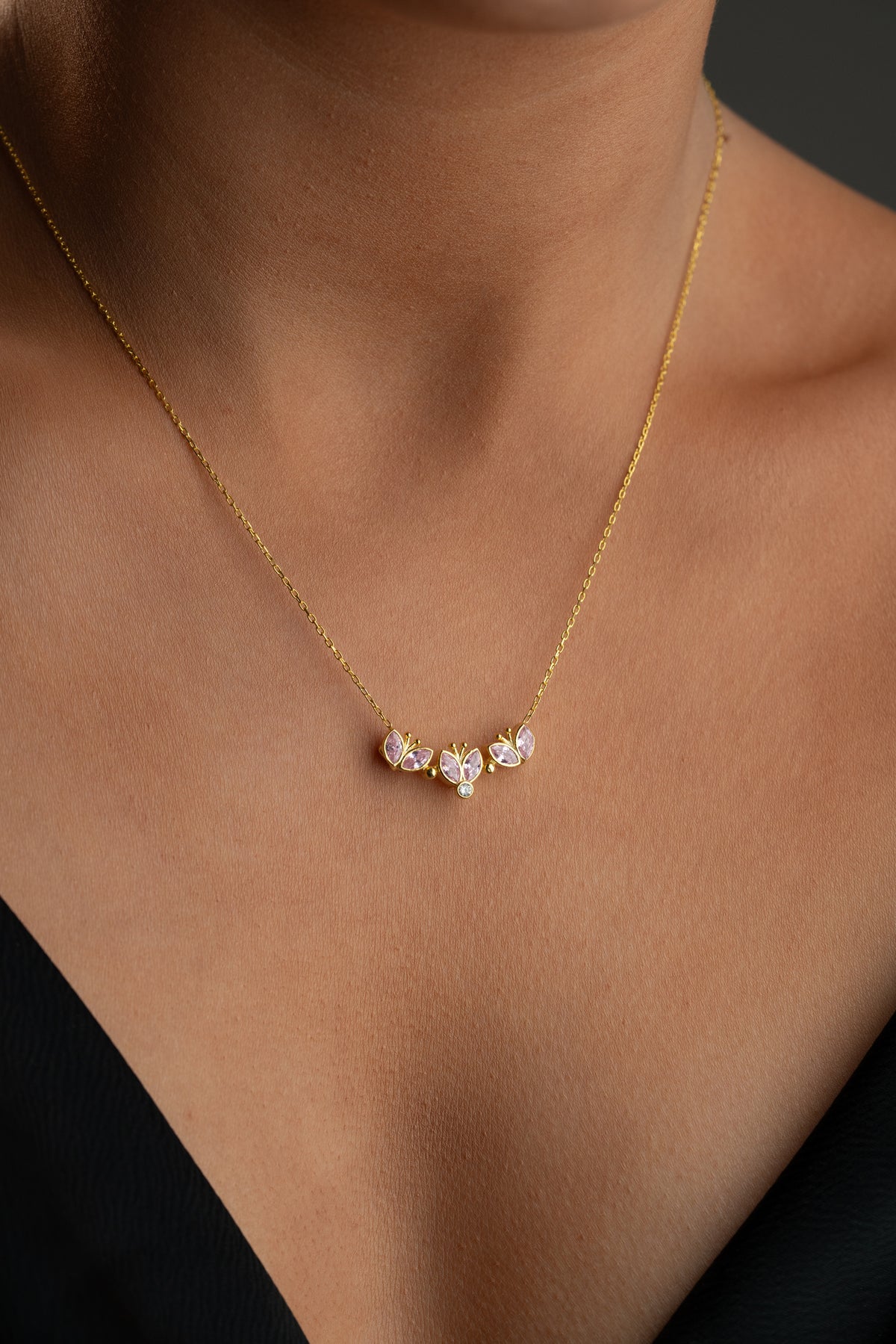 Pink Crystal Flower Pendant Necklace