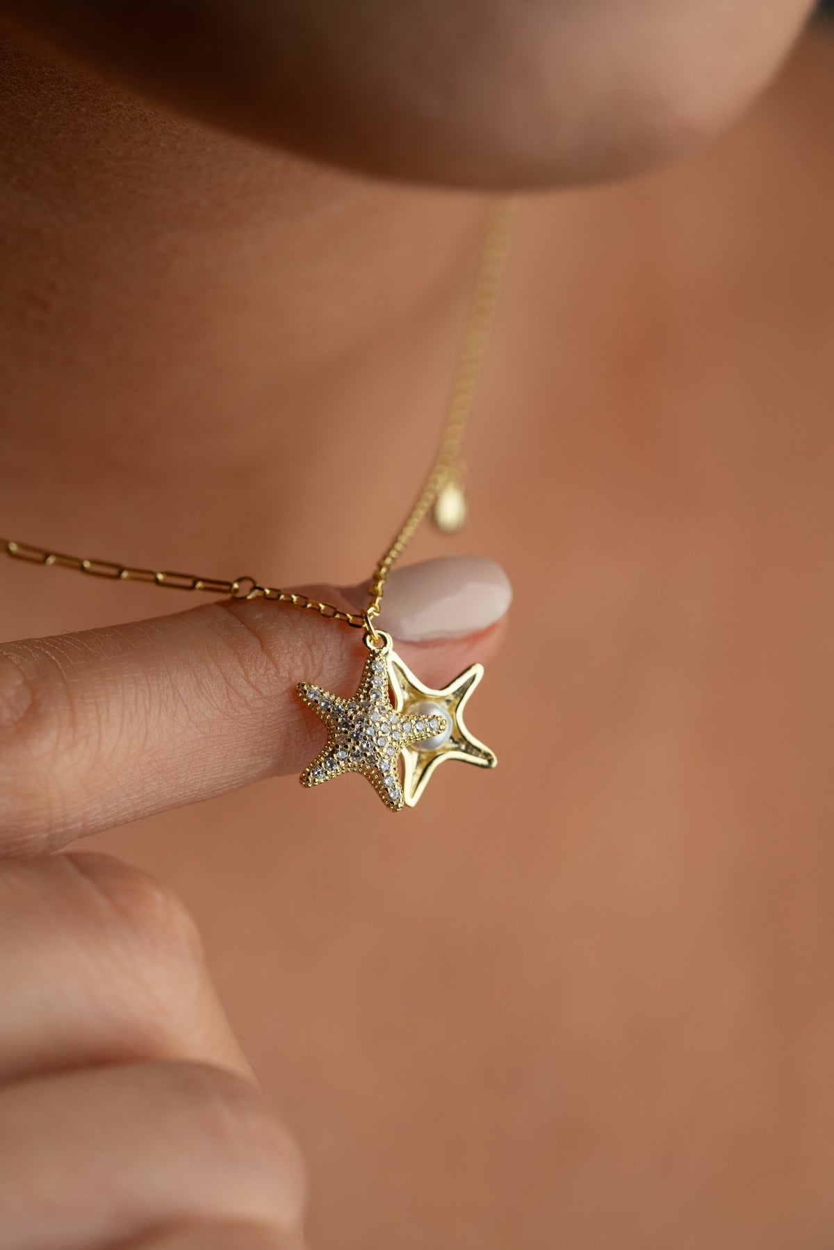 Starfish Pearl Shell Charm Necklace