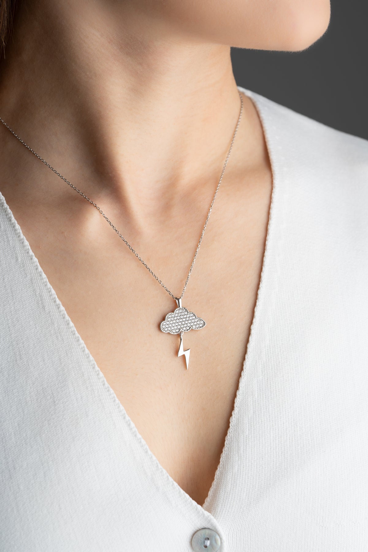 Cloud and Lightning Bolt Necklace