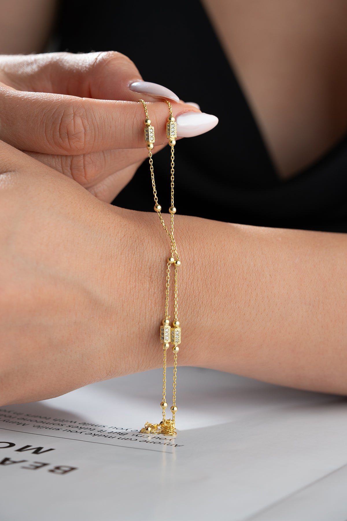 Double Strand Pave Hand Chain Bracelet