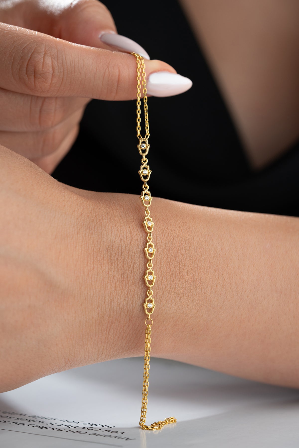 Hamsa Charm Gold Hand Chain Bracelet