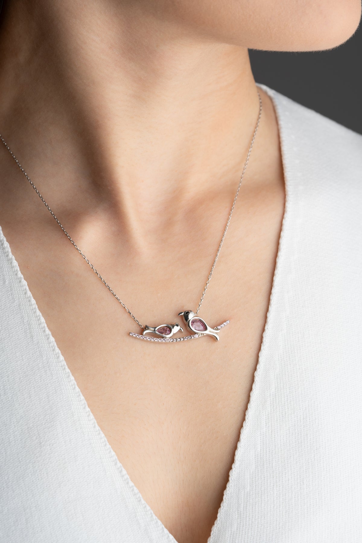 Lovebirds Pendant Necklace in Silver