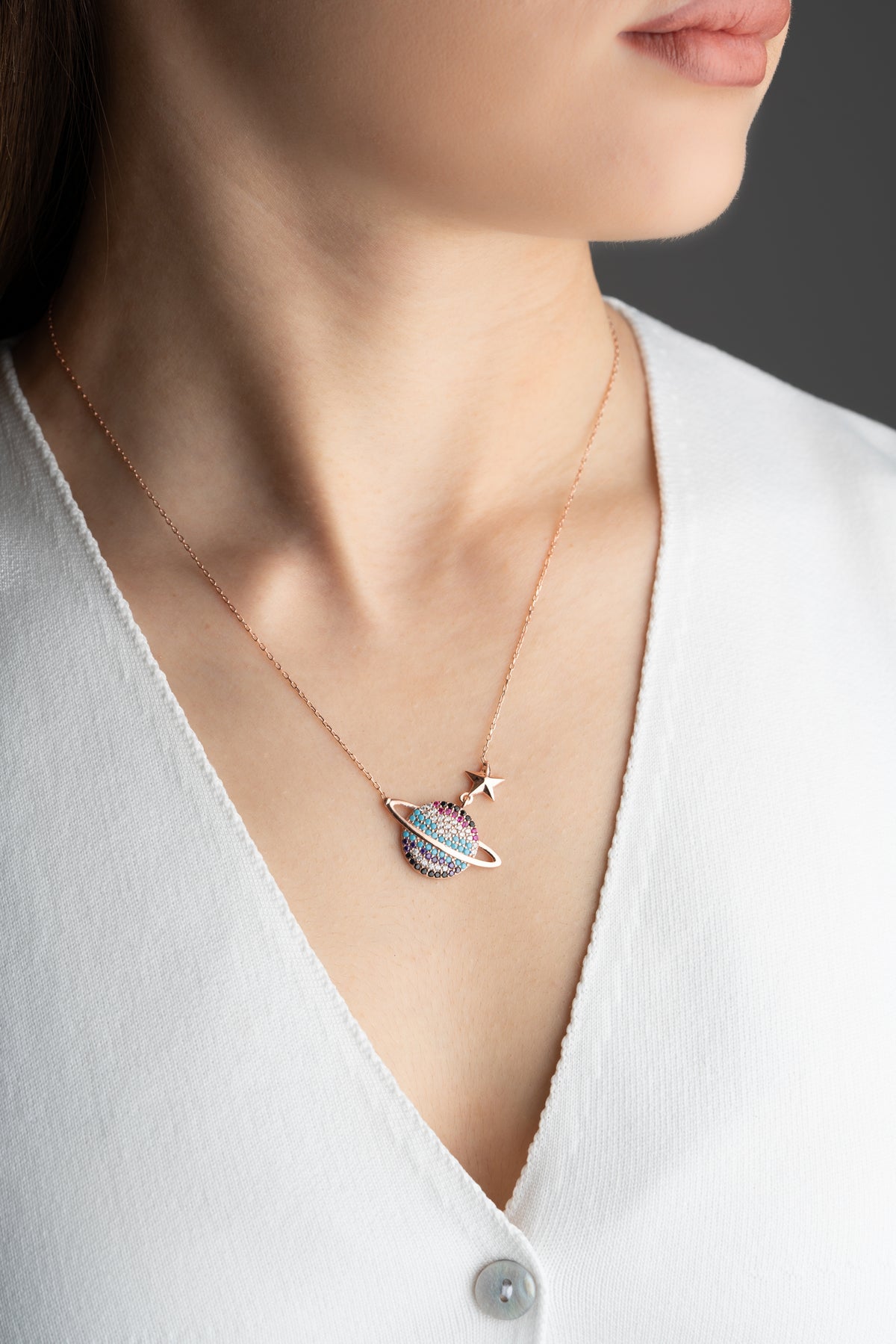Pave Saturn Star Necklace