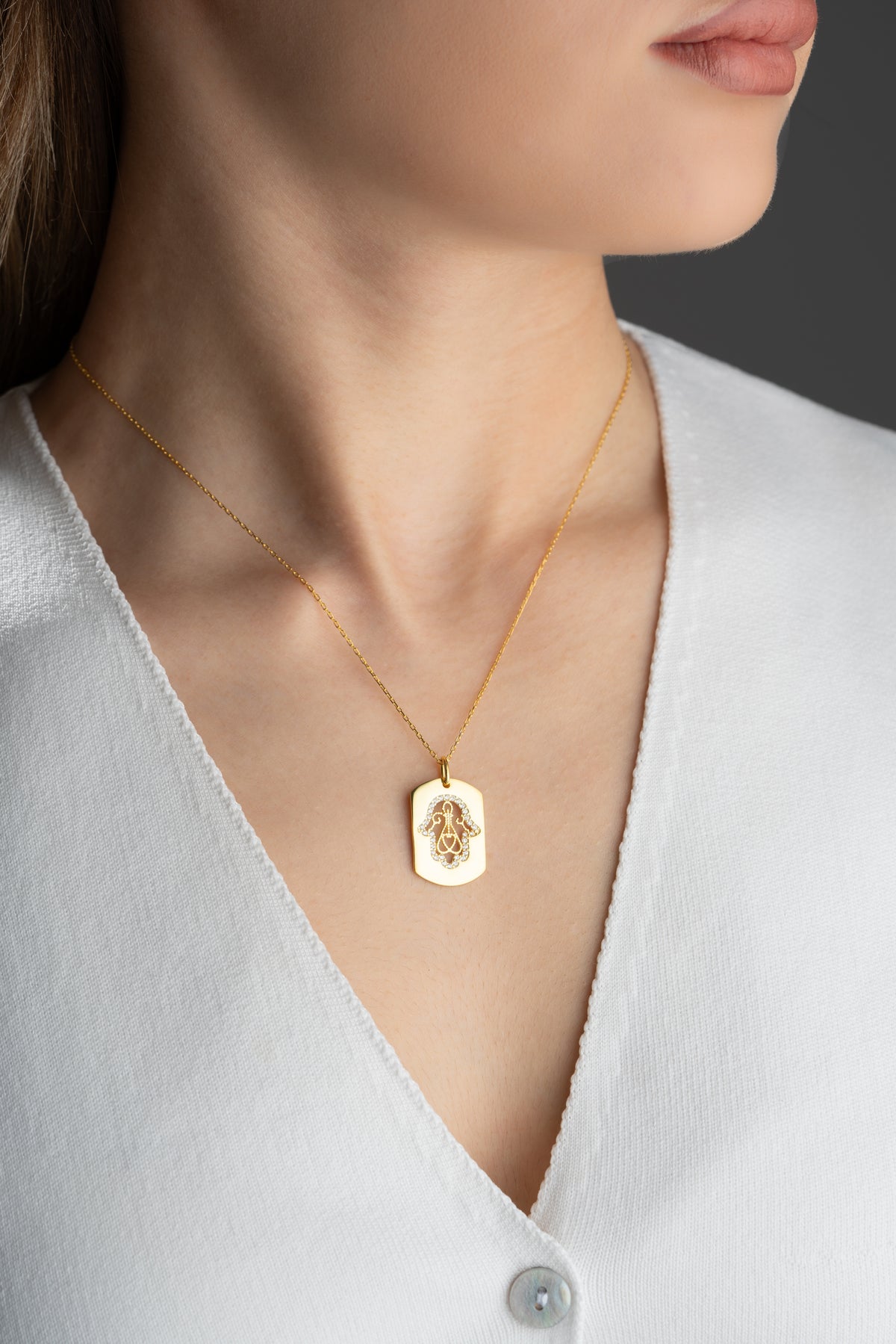Hamsa Hand Dog Tag Necklace
