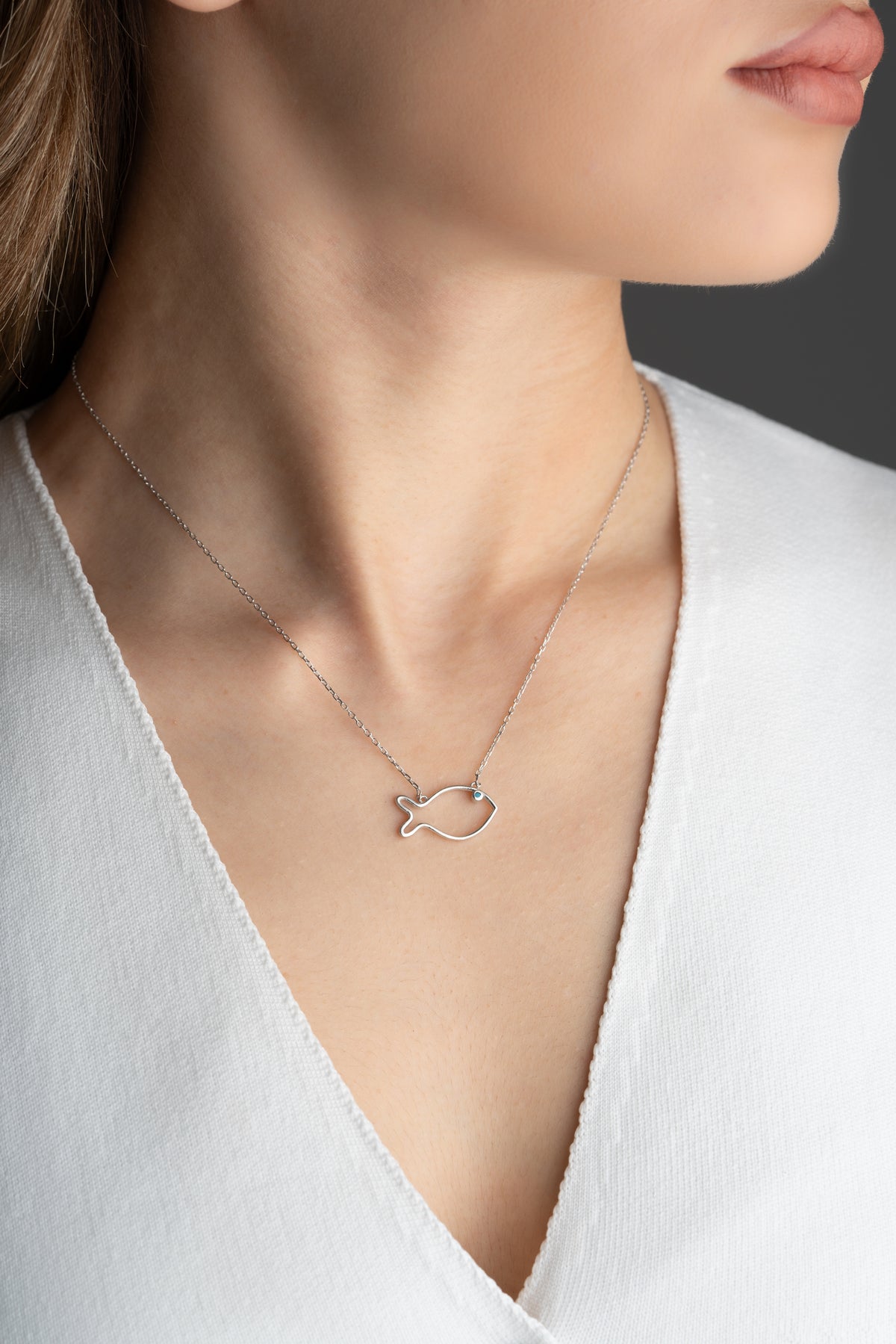 Silver Fish Outline Pendant Necklace