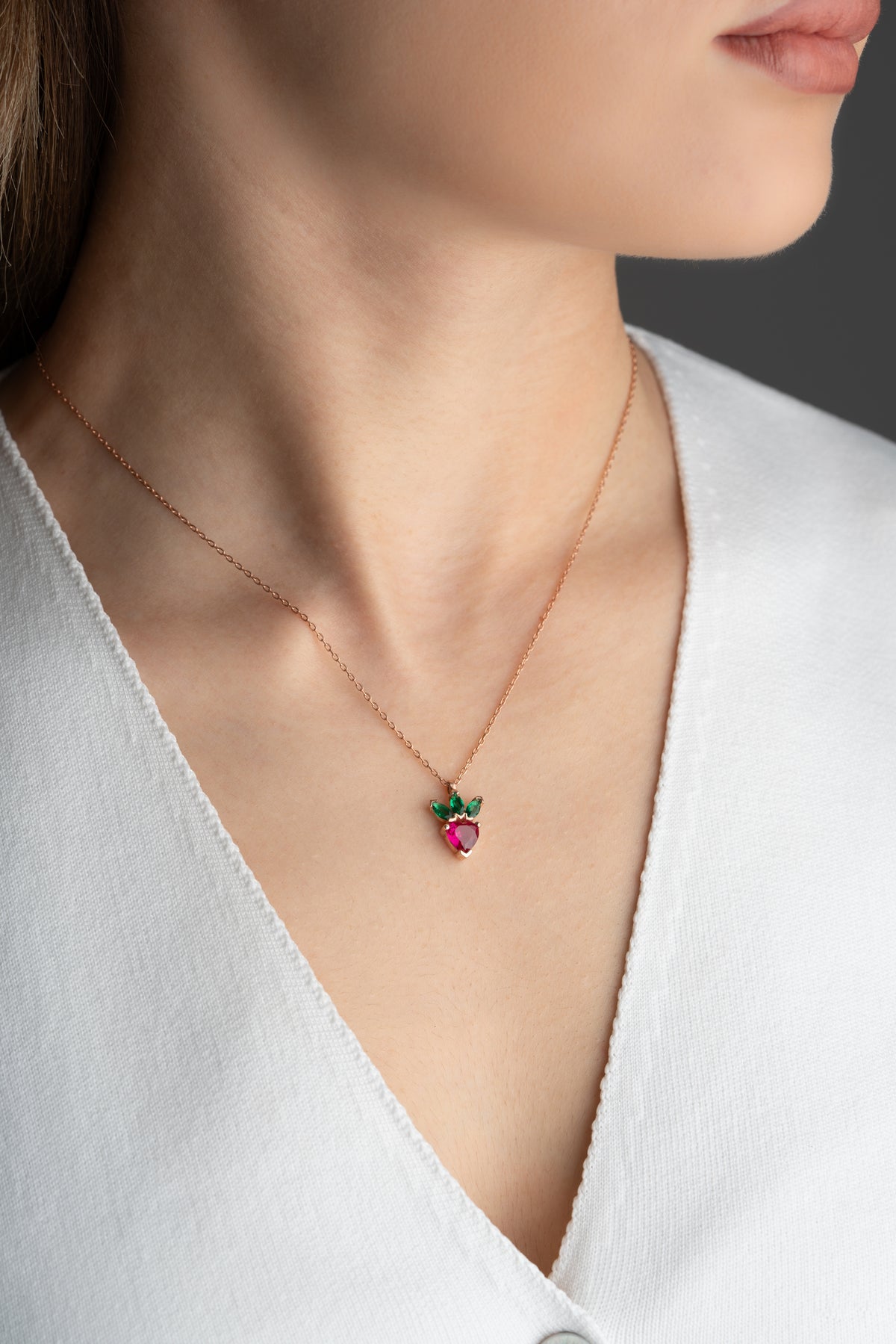 Strawberry Gemstone Pendant Necklace