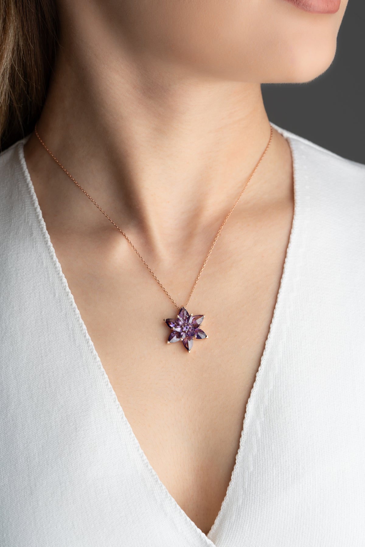 Purple Crystal Flower Pendant Necklace