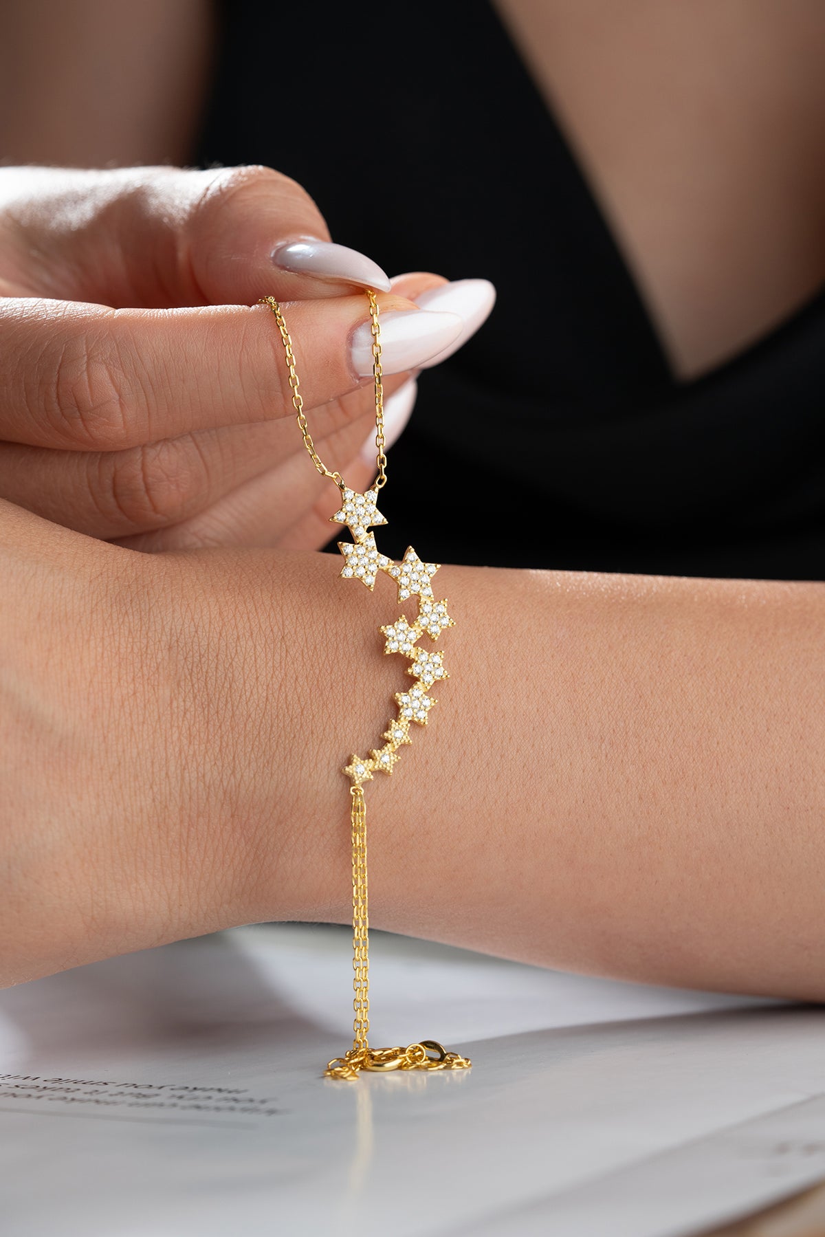 Cascading Star Gold Hand Chain Bracelet