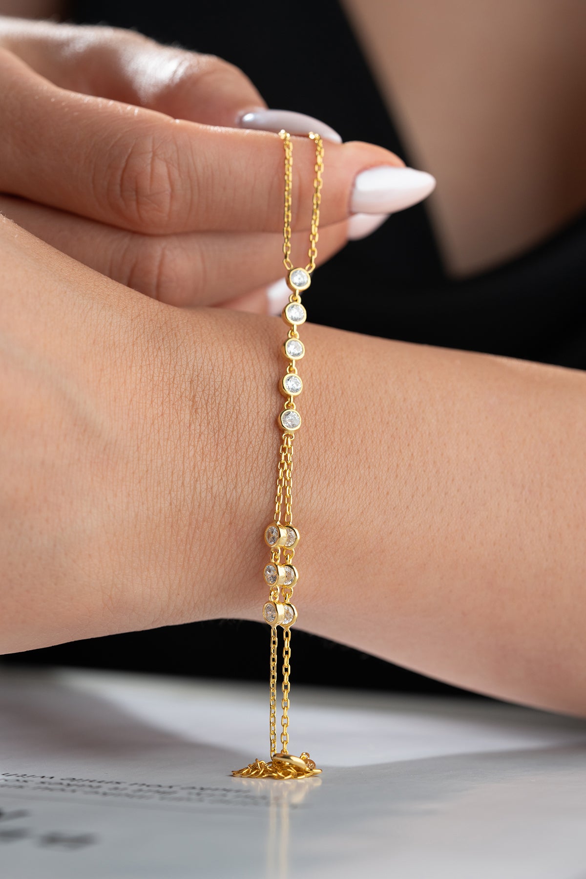 Minimalist Round Stone Hand Chain Bracelet