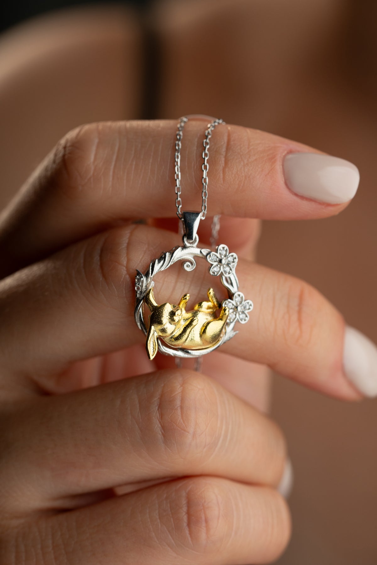 3D Bunny Floral Wreath Necklace