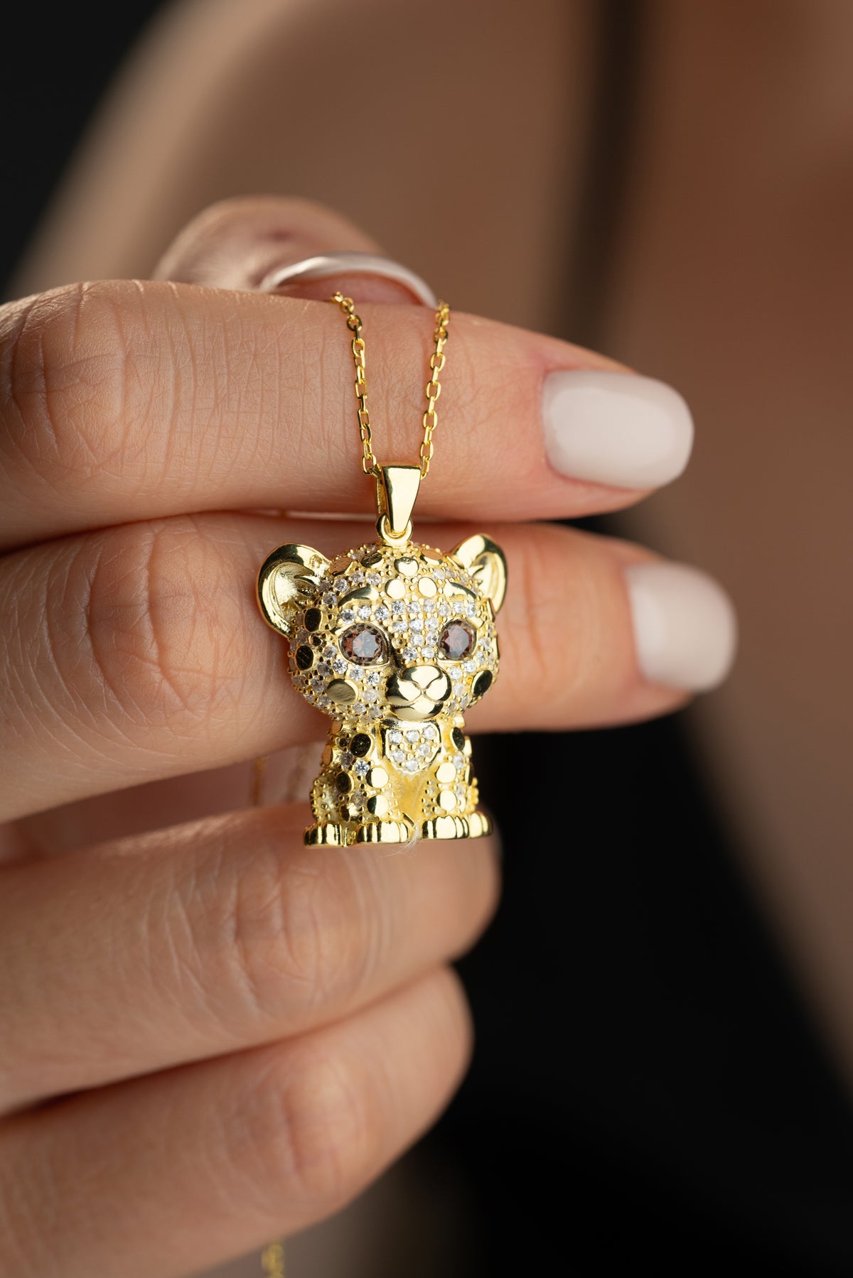 Pave Tiger Cub Pendant Necklace