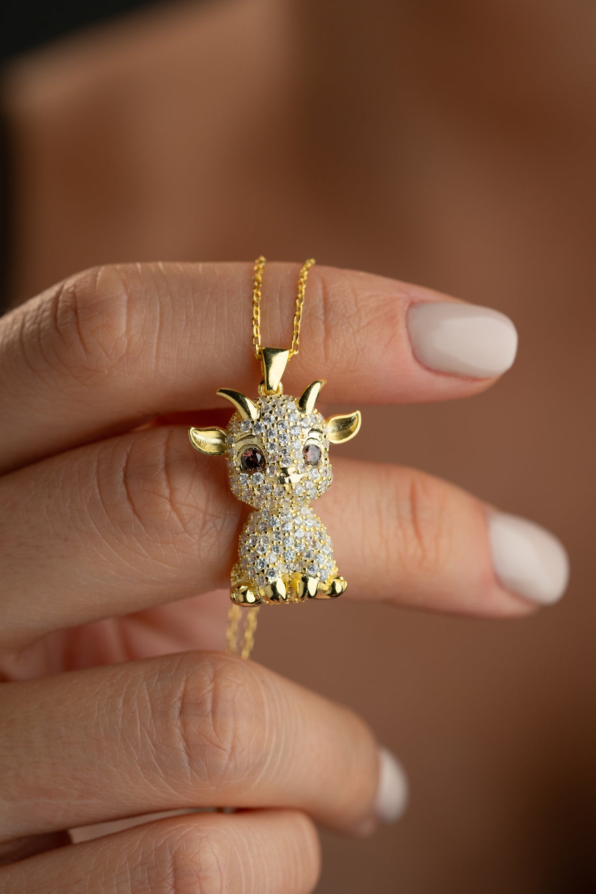 Pave Crystal Baby Goat Pendant Necklace