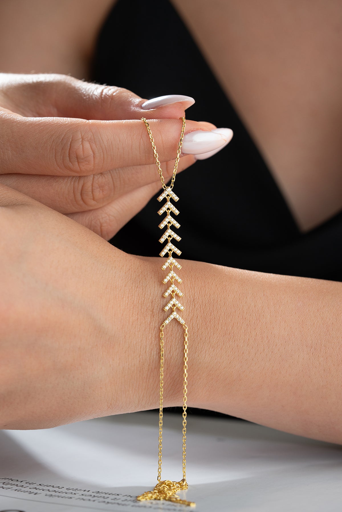 Pave Chevron Hand Chain Bracelet