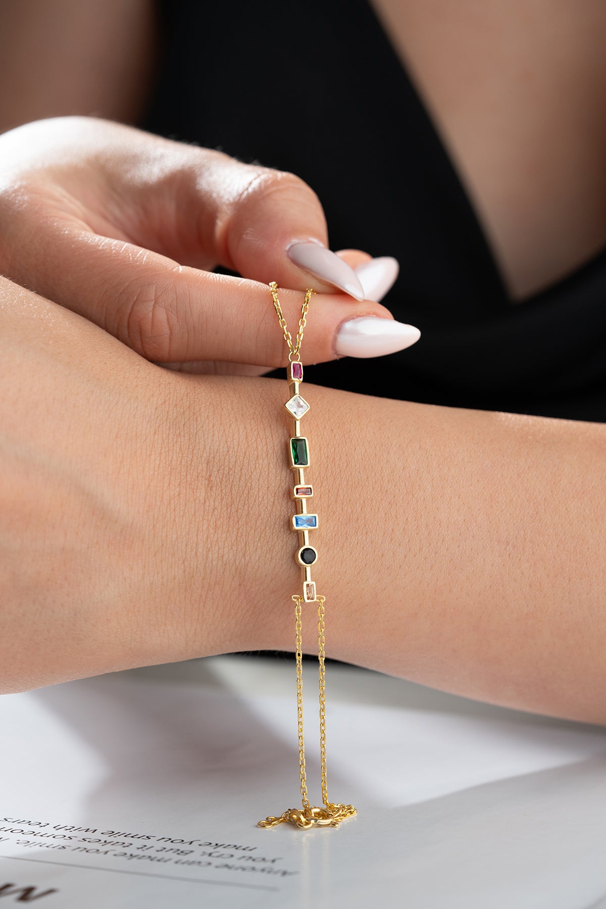 Multicolor Gemstone Hand Chain Bracelet