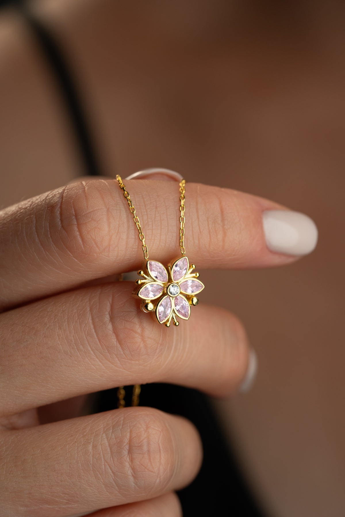 Pink Crystal Flower Pendant Necklace