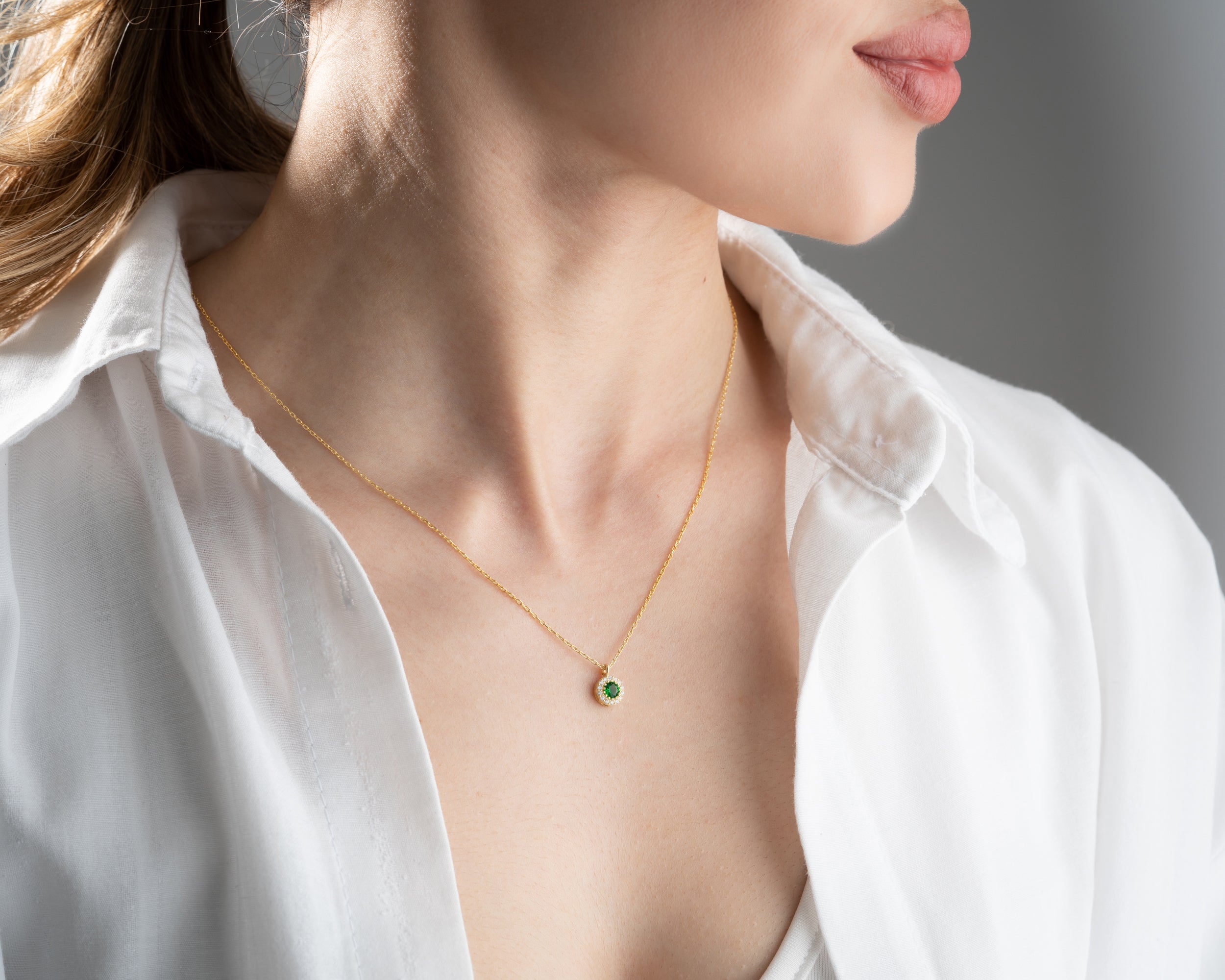 Custom Birthstone Halo Pendant Necklace
