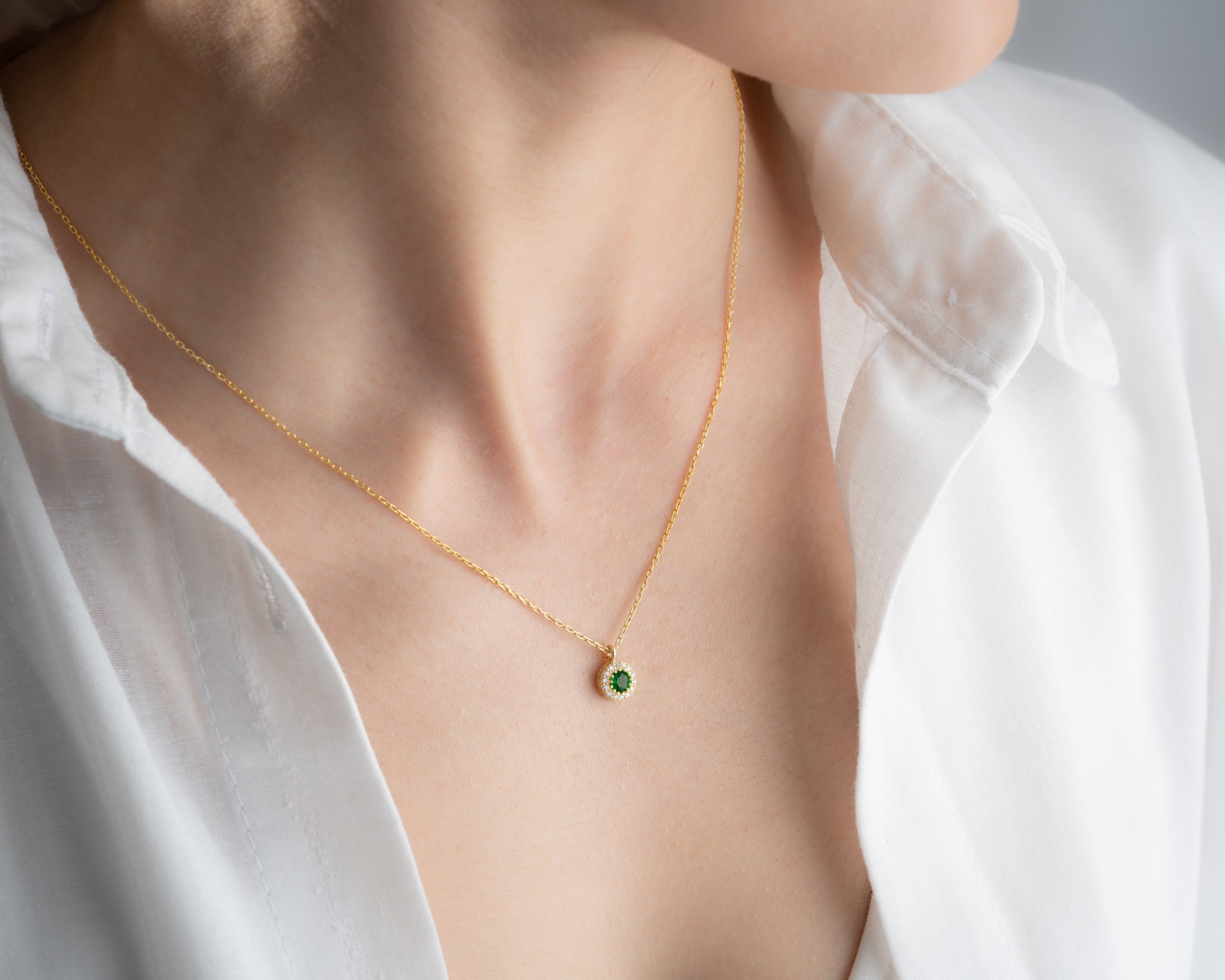 Custom Birthstone Halo Pendant Necklace