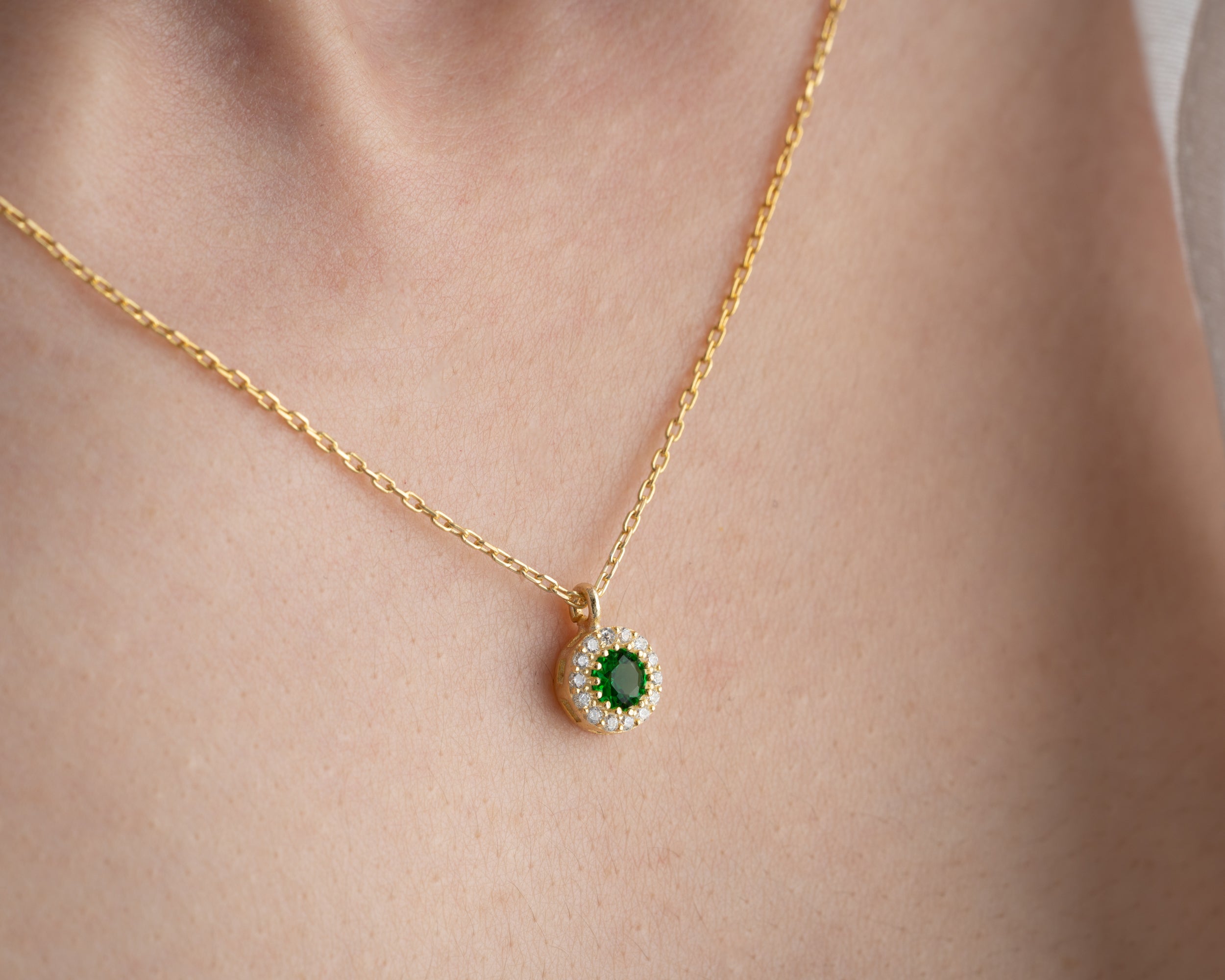 Custom Birthstone Halo Pendant Necklace