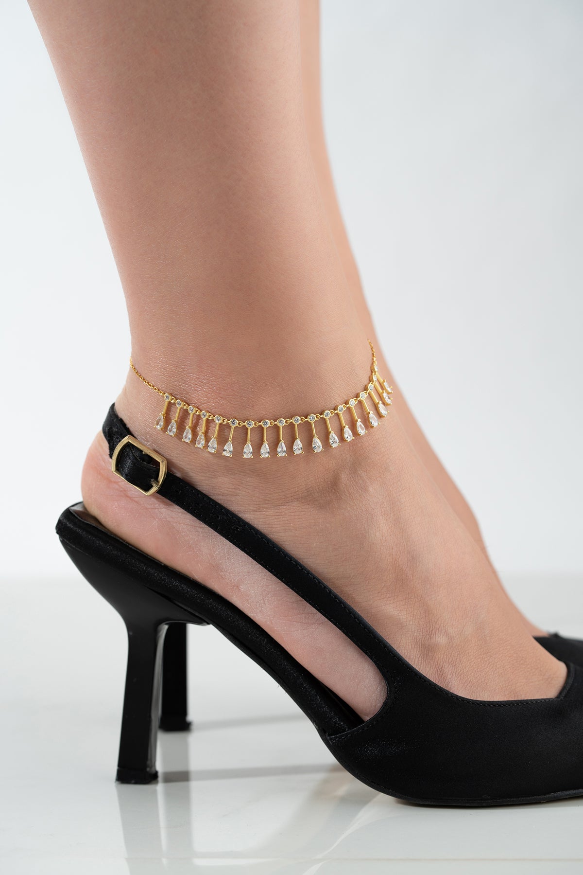 Crystal Fringe Gold Anklet