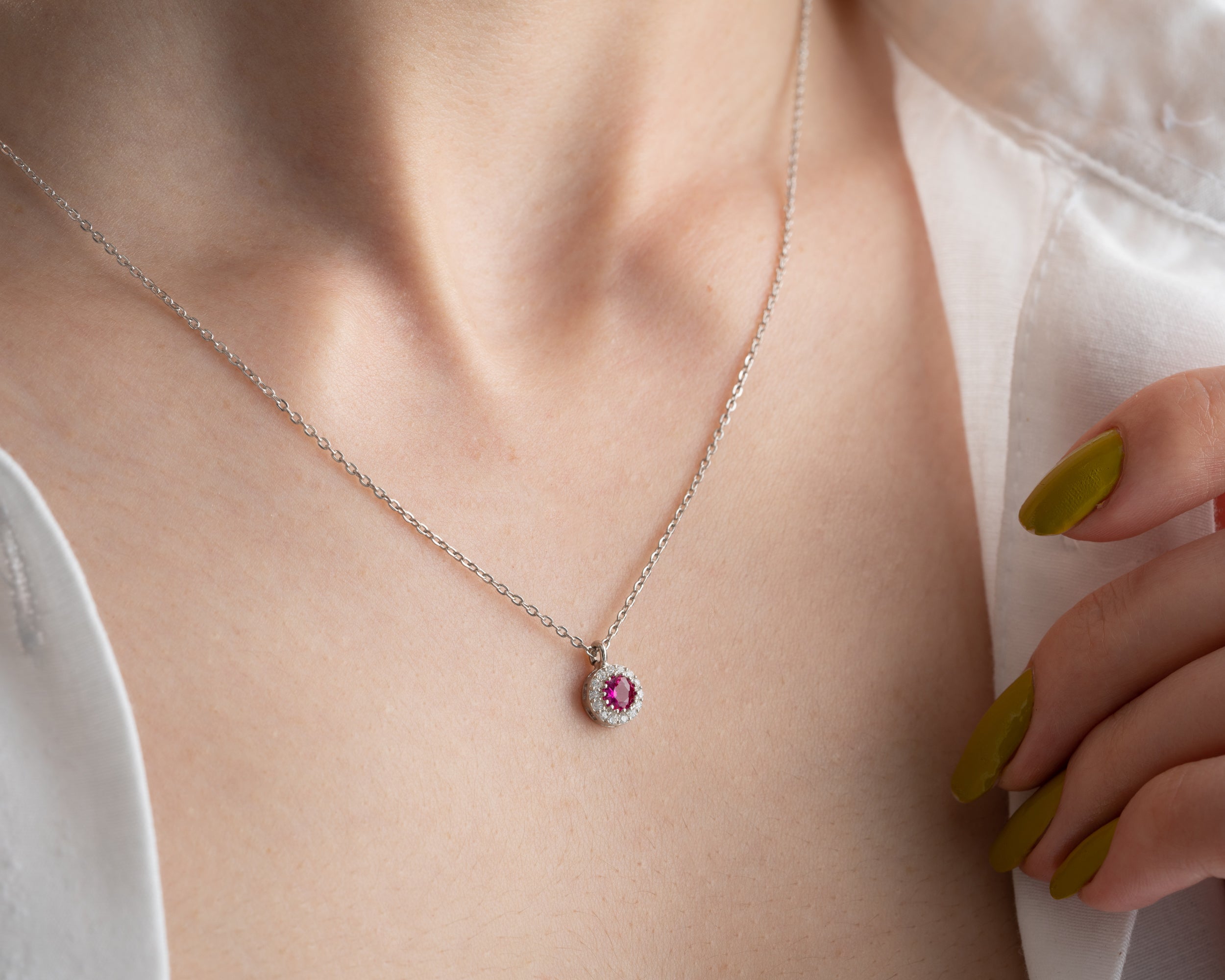 Custom Birthstone Halo Pendant Necklace