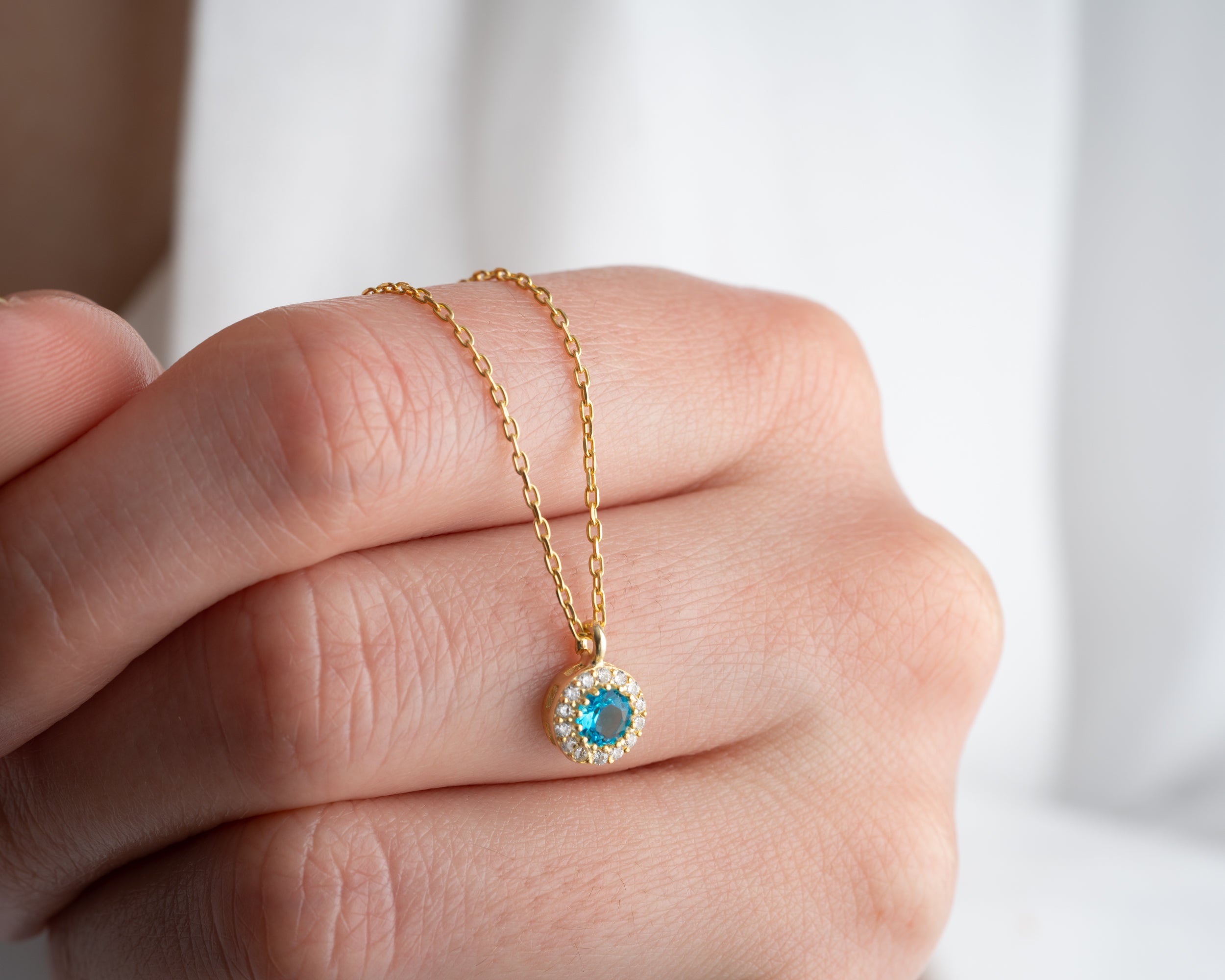 Custom Birthstone Halo Pendant Necklace