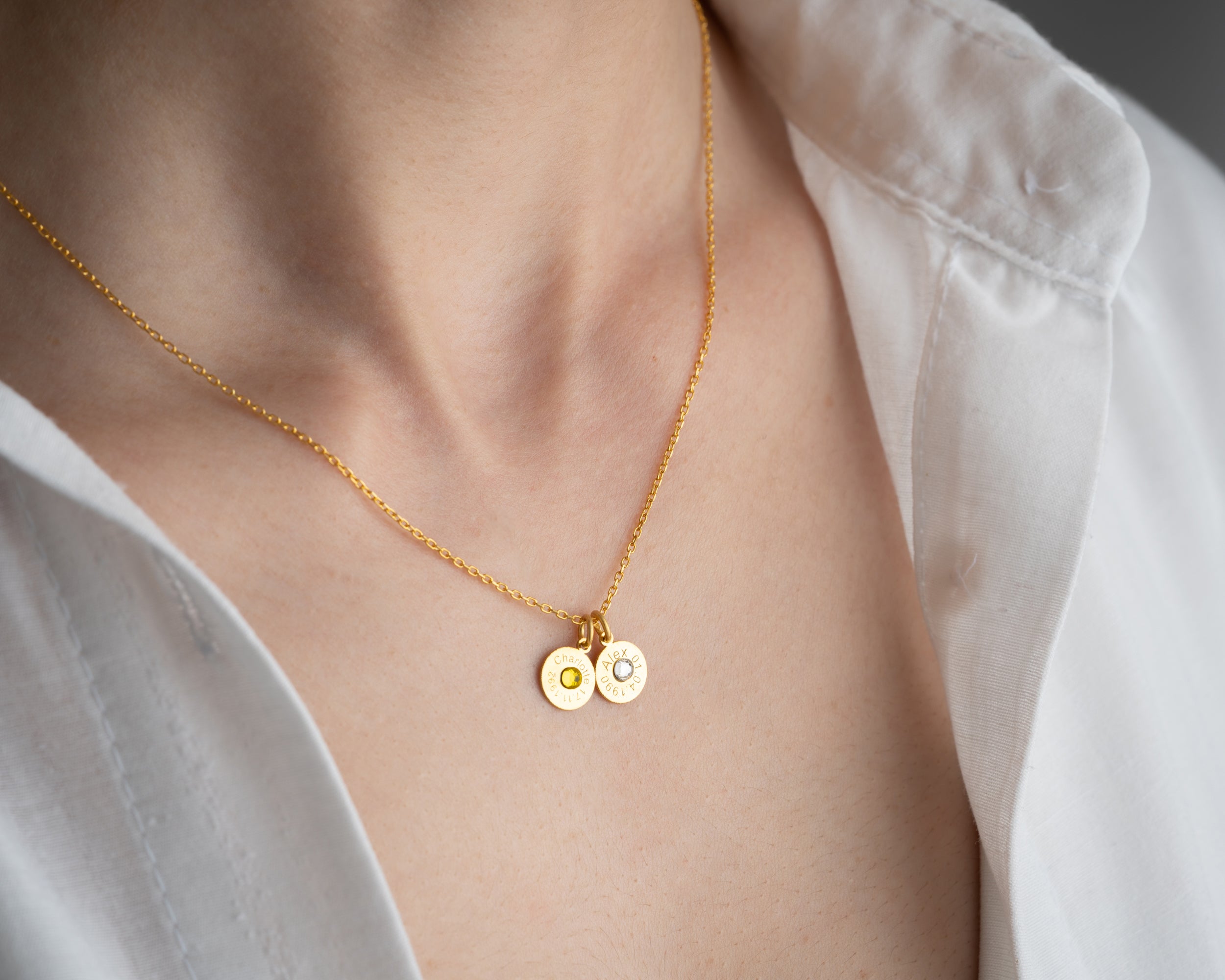 Engraved Name Birthstone Disc Necklace