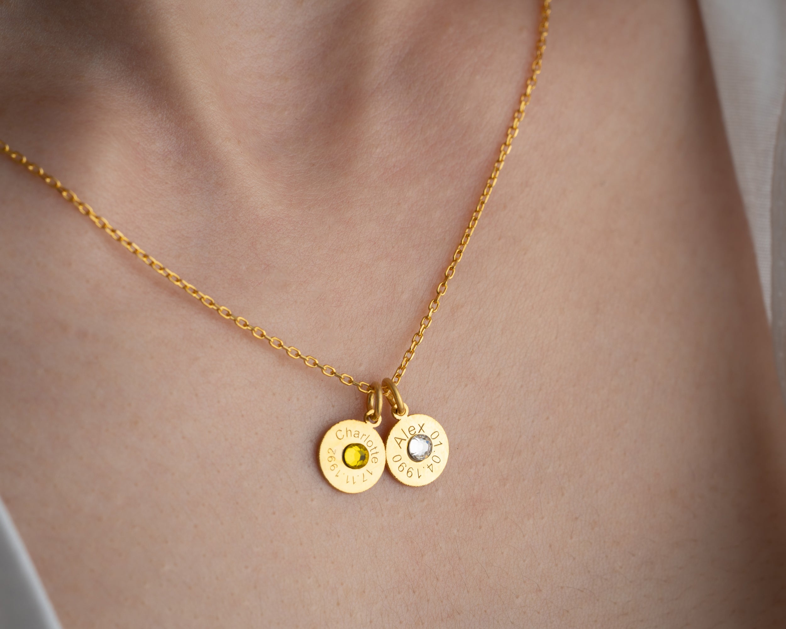 Engraved Name Birthstone Disc Necklace